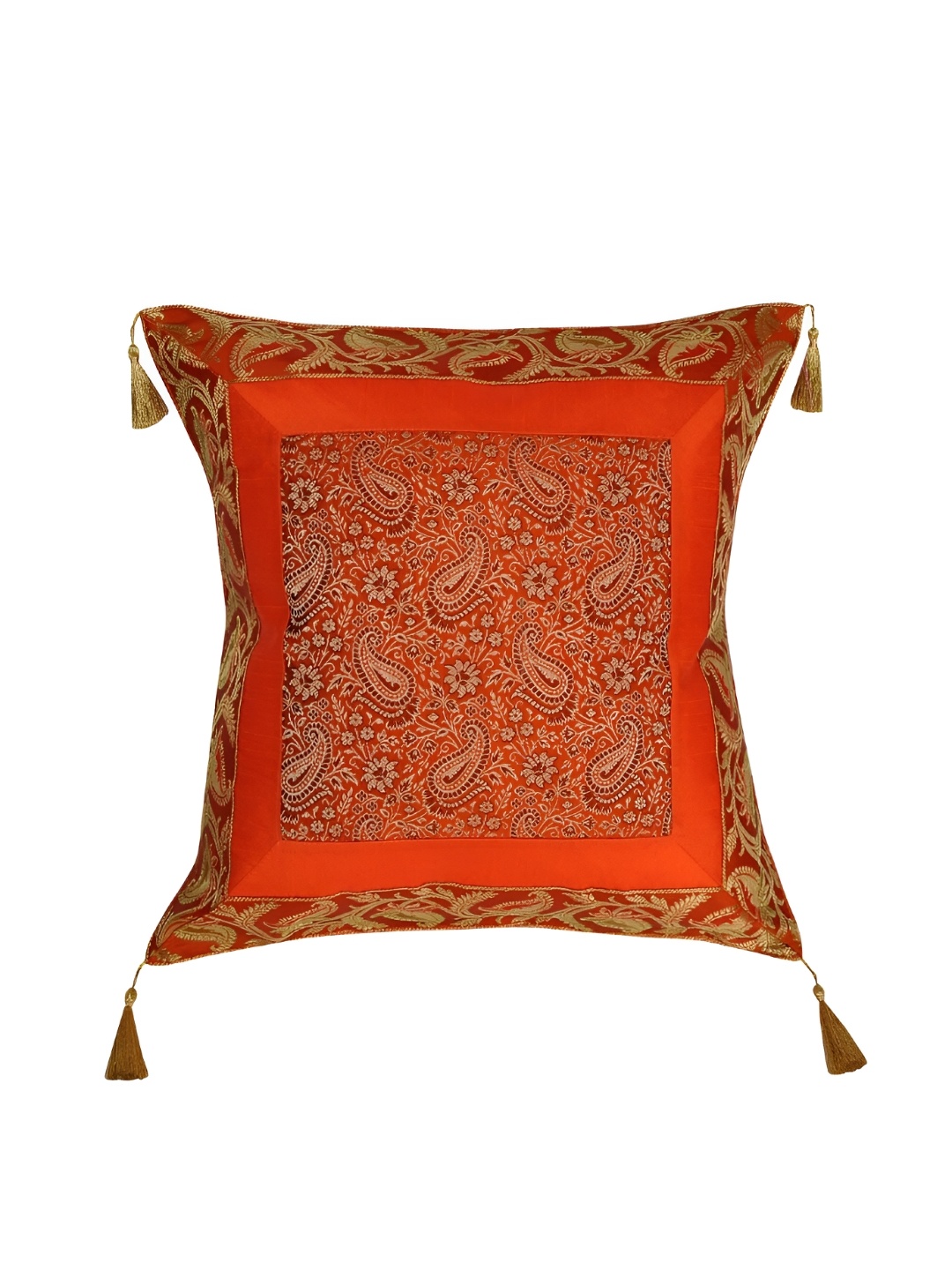 

Lal Haveli Orange & Gold Toned Ethnic Motifs Square Cushion Cover