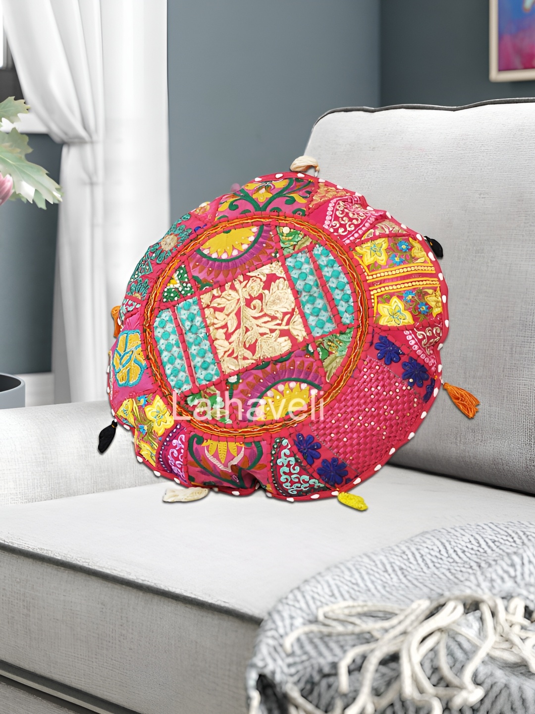 

Lal Haveli Pink & Red Embroidered Round Cushion Cover