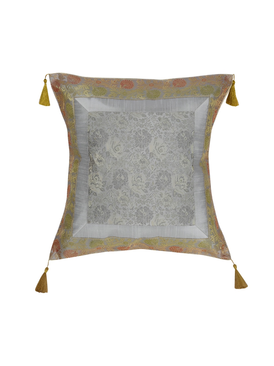 

Lal Haveli Grey Ethnic Motifs Silk Square Cushion Cover