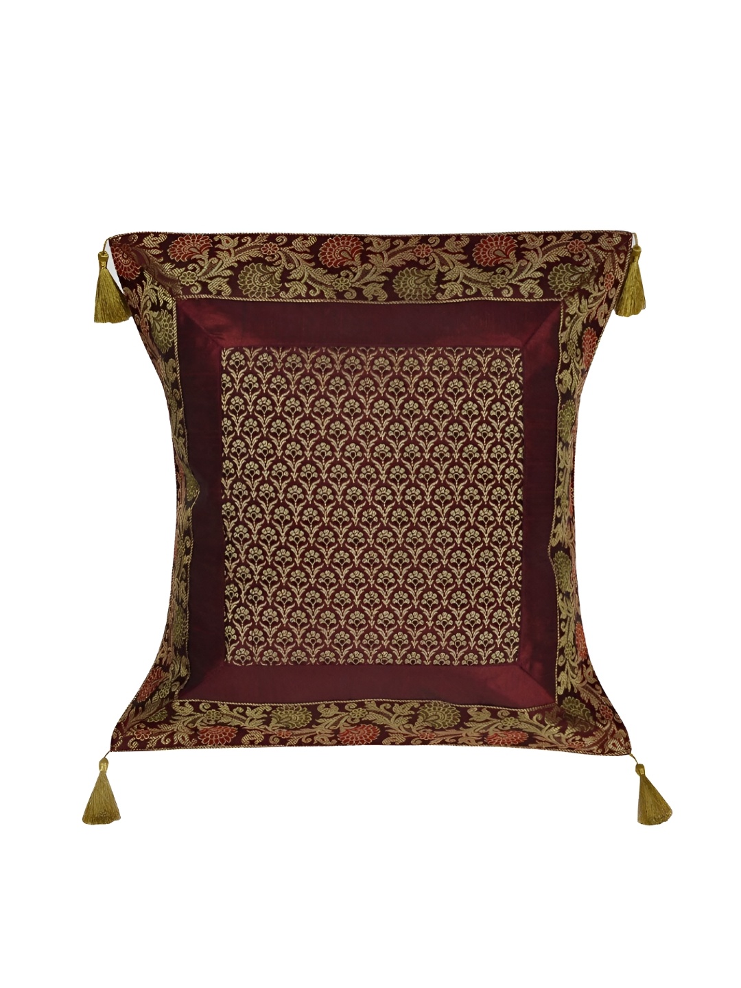 

Lal Haveli Maroon & Gold Toned Ethnic Motifs Square Cushion Cover