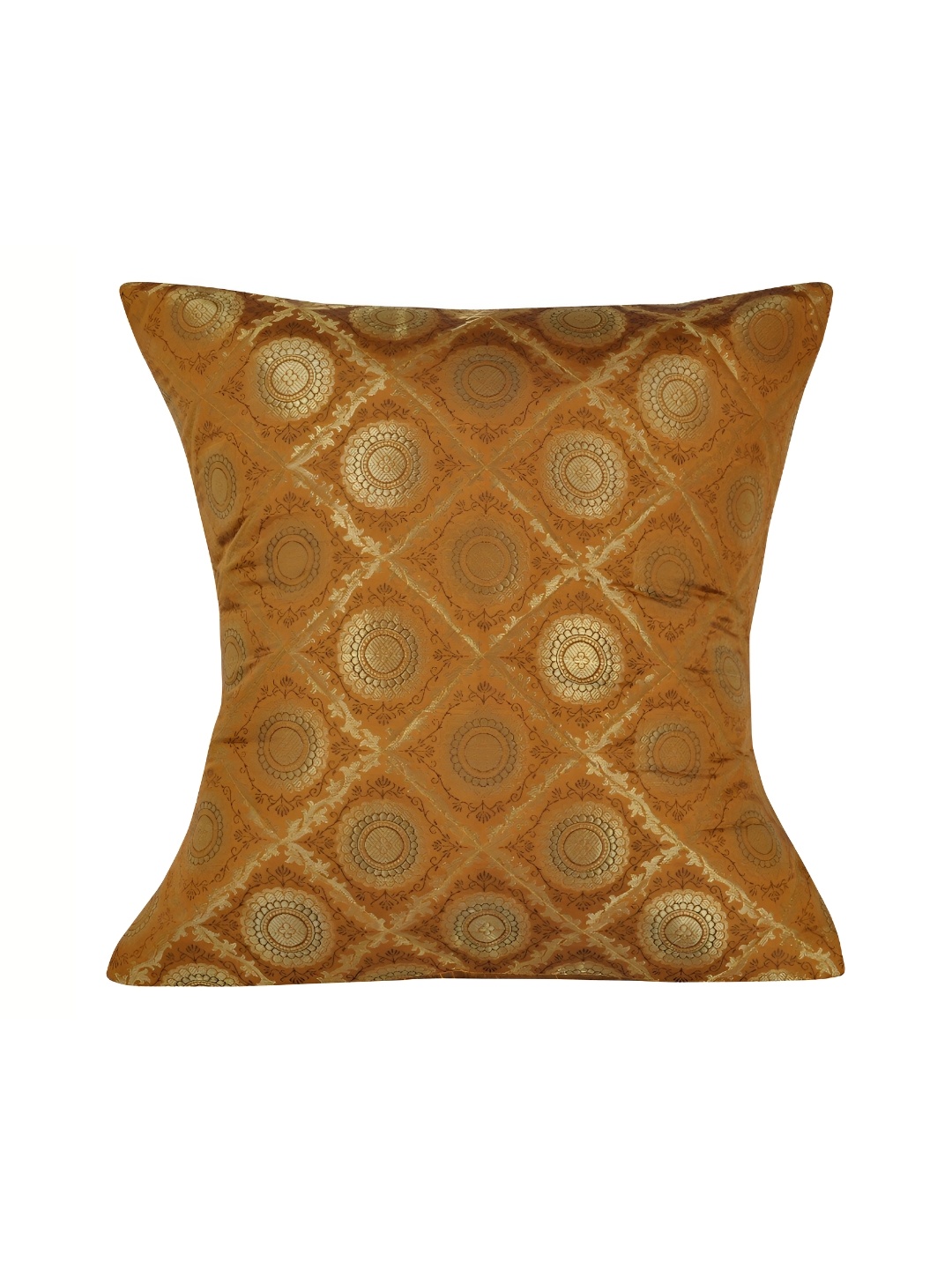 

Lal Haveli Brown & Gold Toned Ethnic Motifs Square Cushion Cover