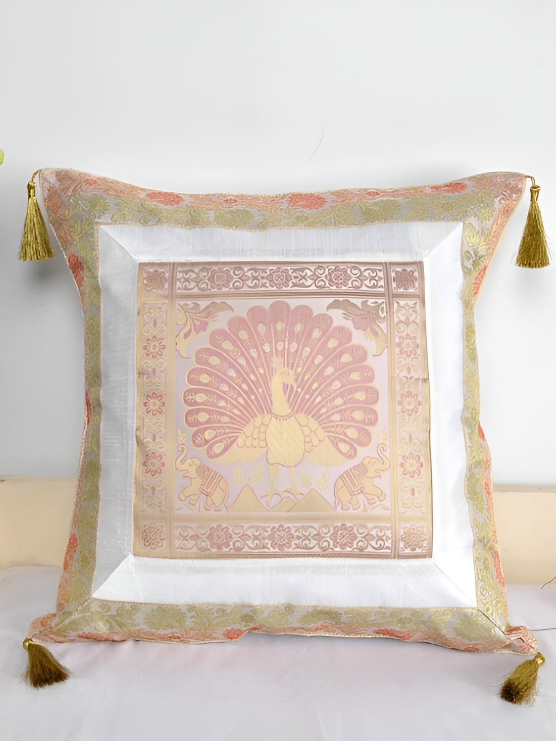 

Lal Haveli White Ethnic Motifs Square Cushion Cover