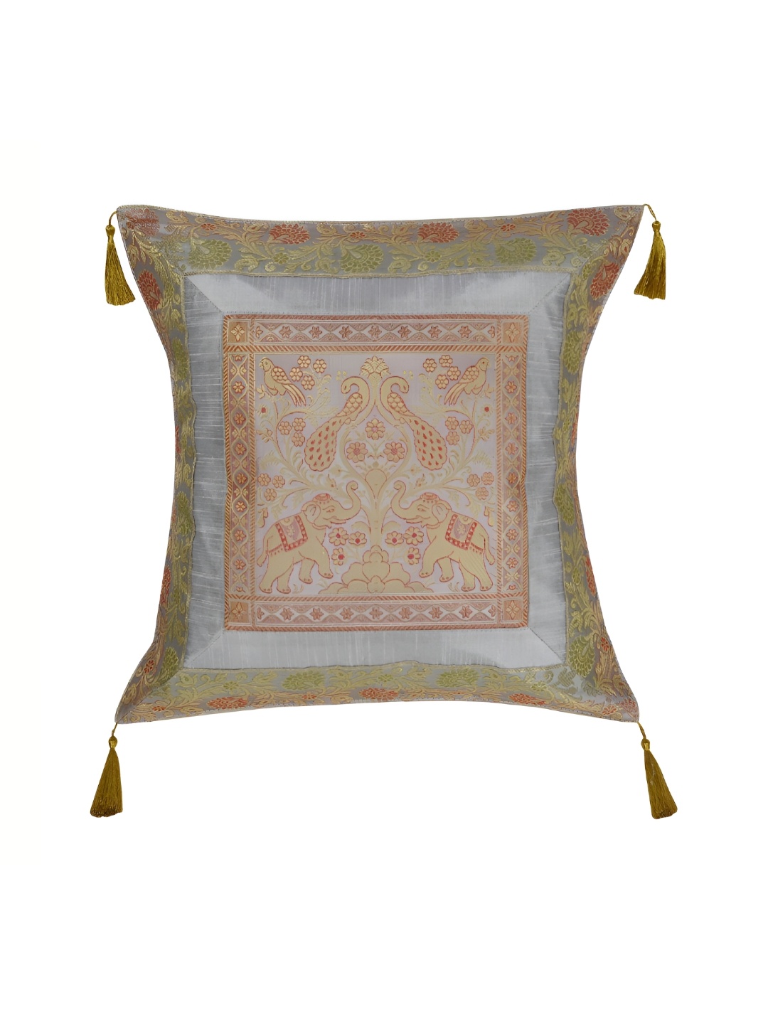 

Lal Haveli Grey & Red Ethnic Motifs Square Cushion Cover