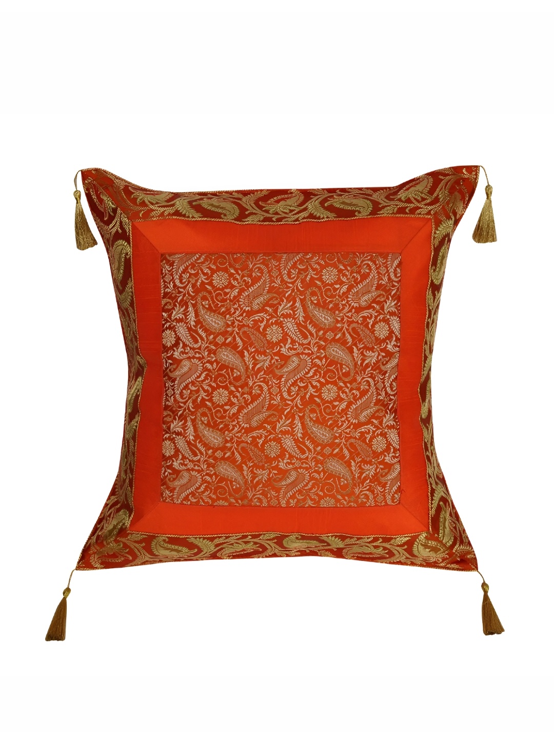 

Lal Haveli Orange & Gold Toned Ethnic Motifs Square Cushion Cover