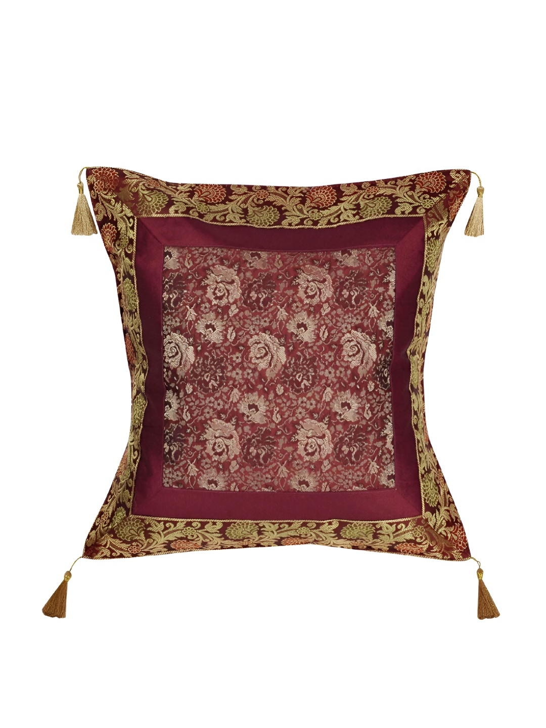 

Lal Haveli Maroon Ethnic Motifs Silk Square Cushion Cover