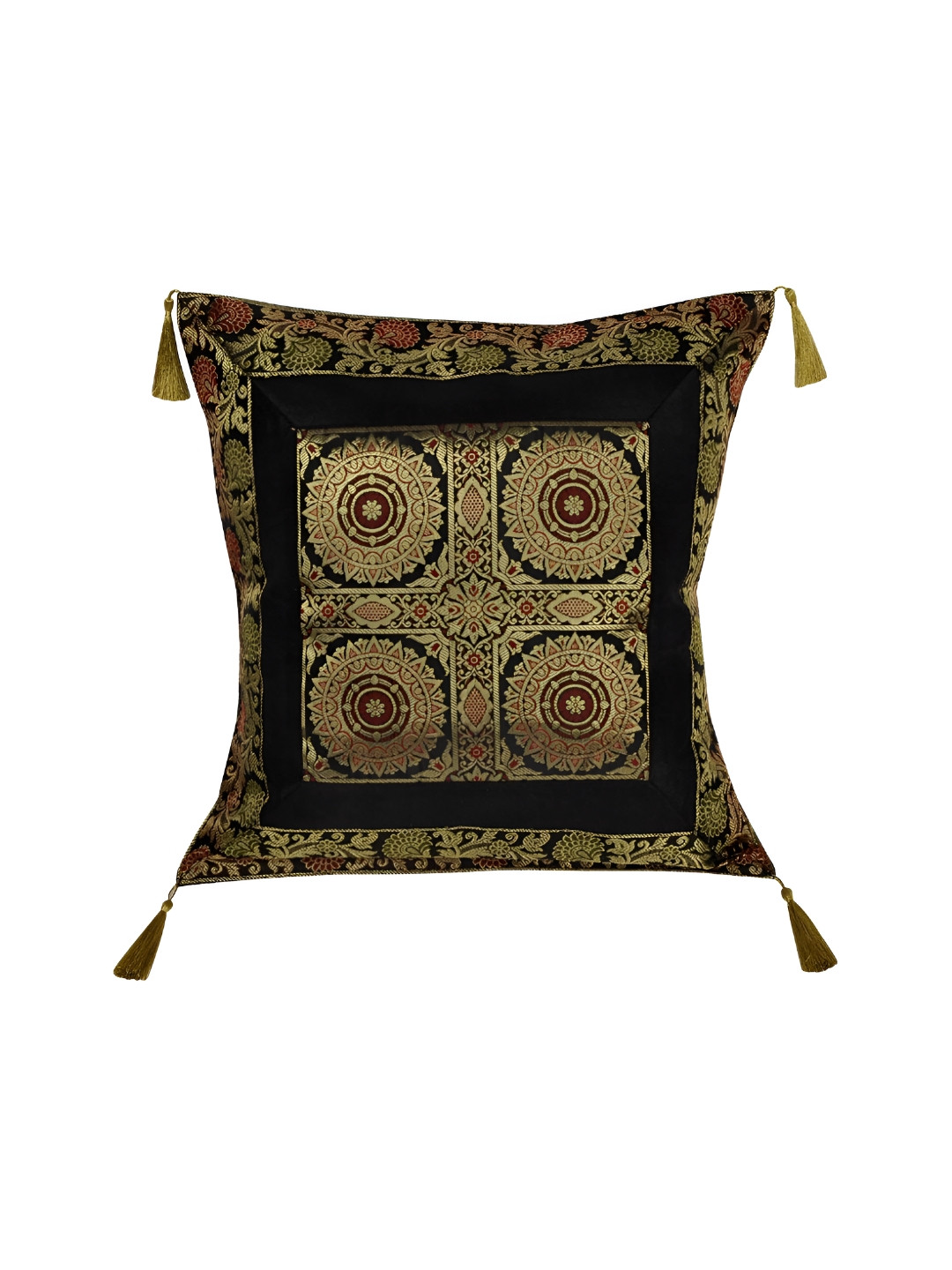 

Lal Haveli Black Ethnic Motifs Silk Square Cushion Cover