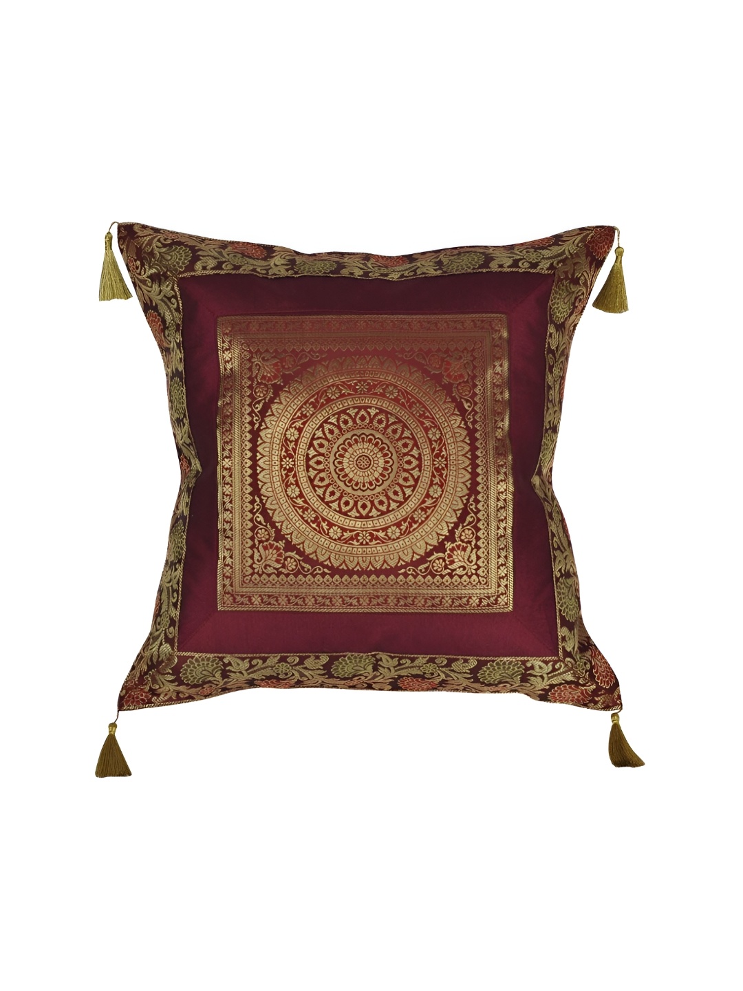 

Lal Haveli Maroon Ethnic Motifs Silk Square Cushion Cover