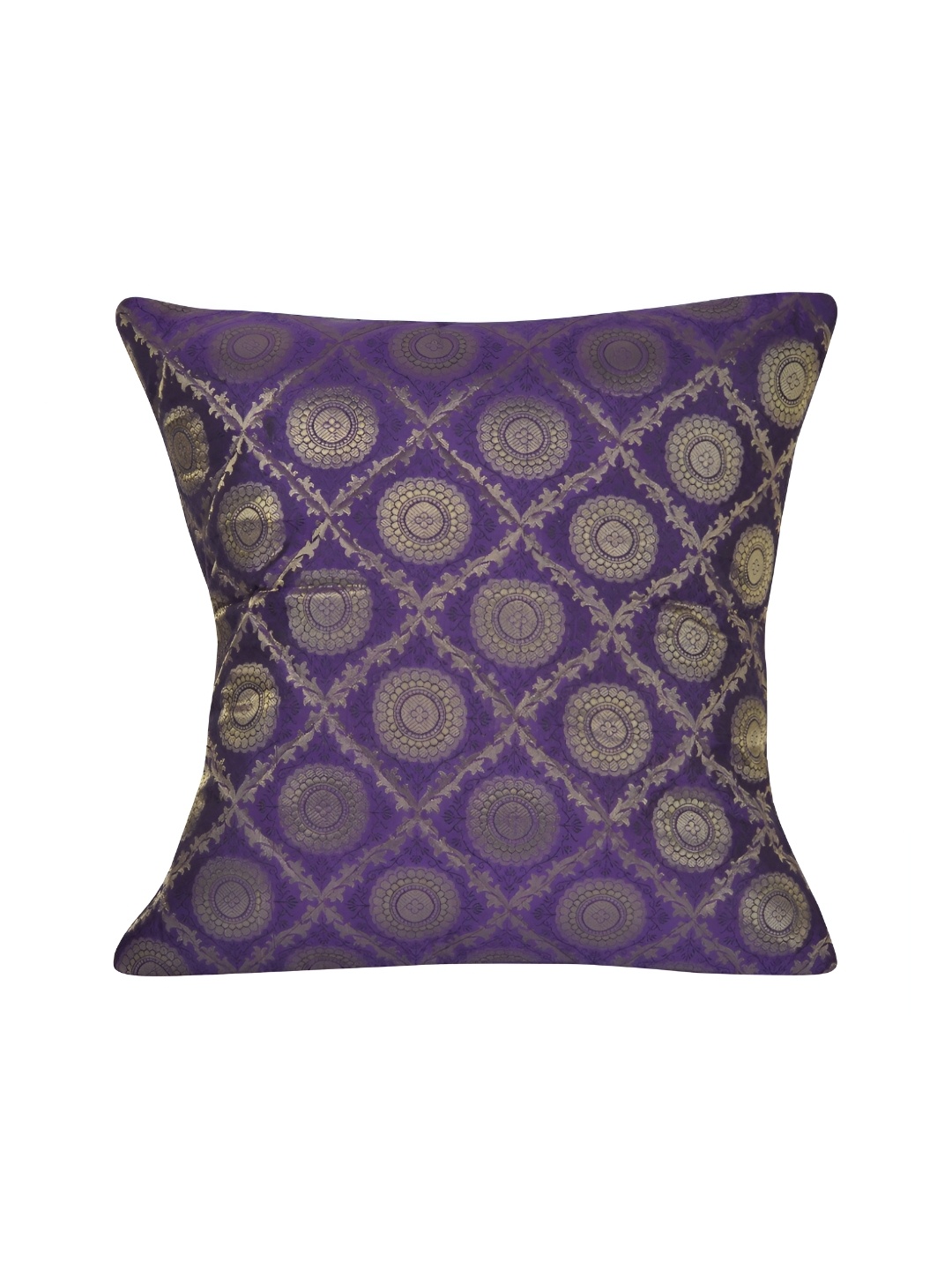 Lal Haveli Purple & Gold Toned Ethnic Motifs Square Cushion Cover