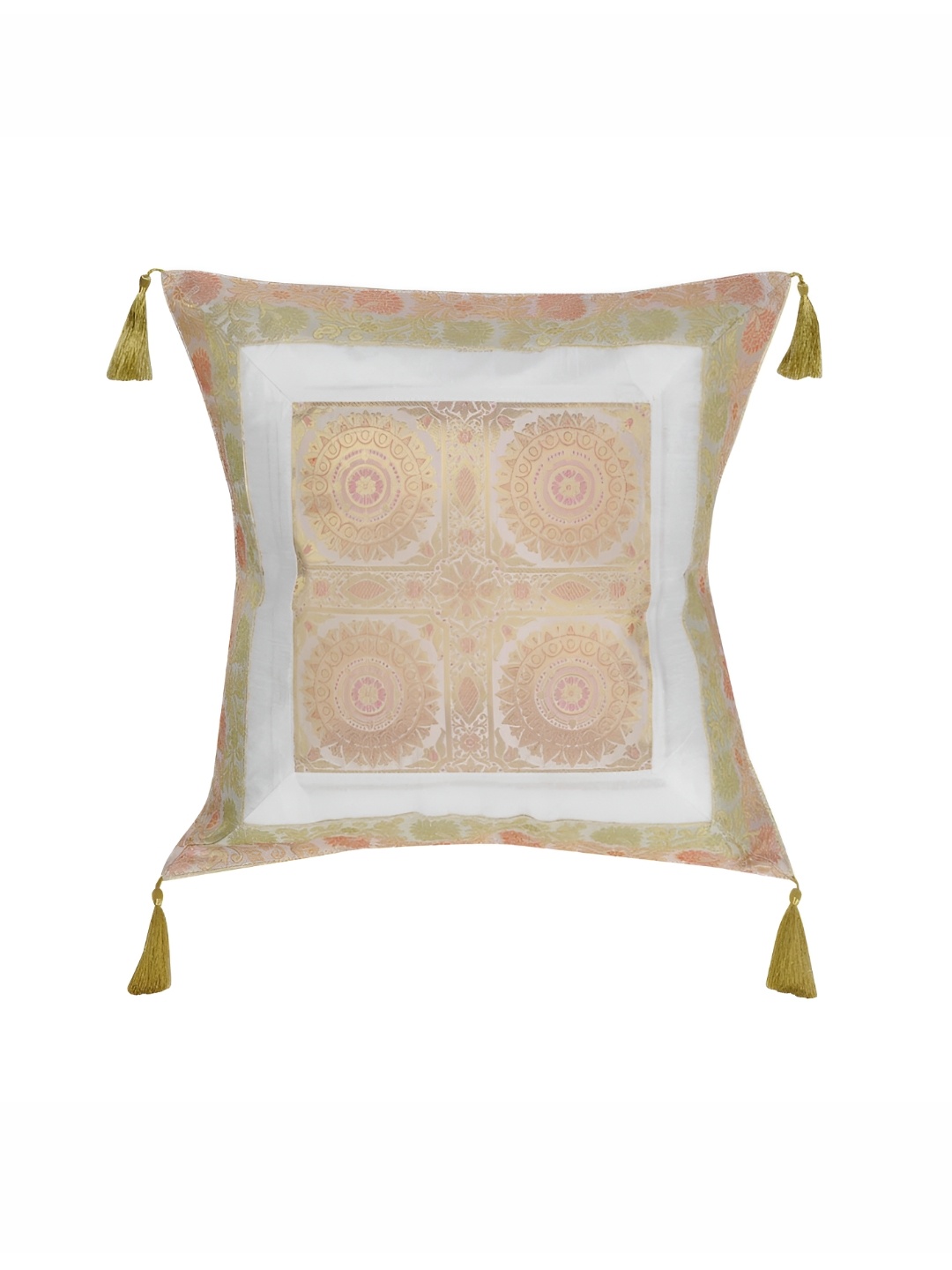 

Lal Haveli White & Red Ethnic Motifs Square Cushion Cover