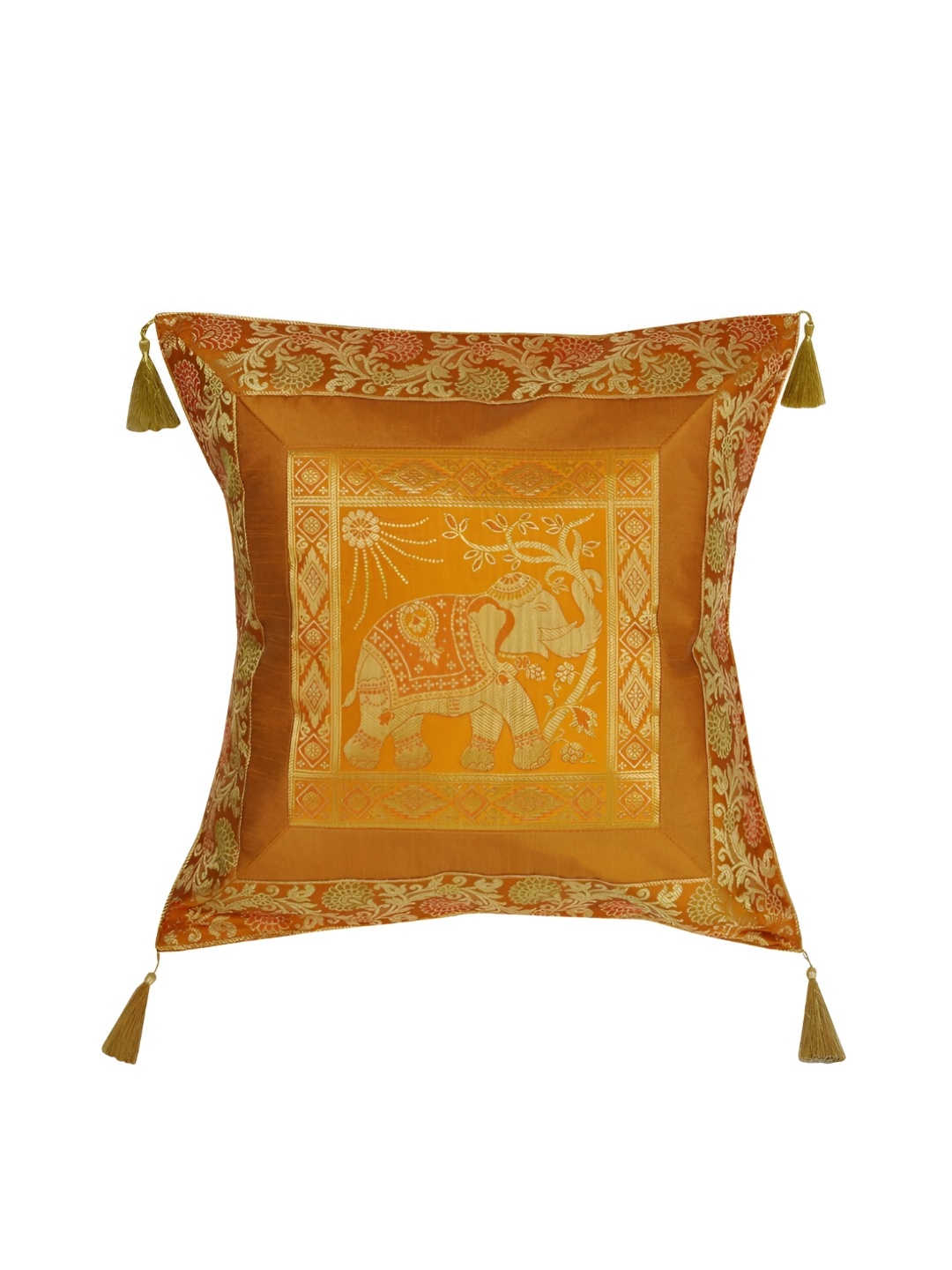

Lal Haveli Gold Toned Ethnic Motifs Square Cushion Cover