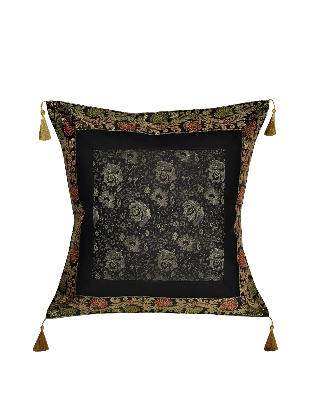 

Lal Haveli Black Ethnic Motifs Silk Square Cushion Cover