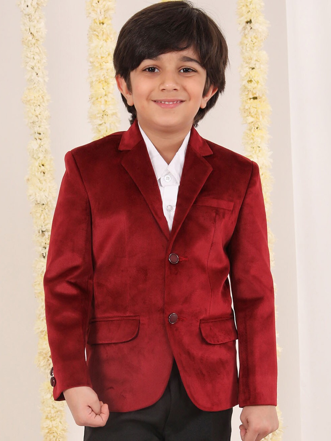 

VASTRAMAY Boys Slim-Fit Single-Breasted Blazer, Maroon