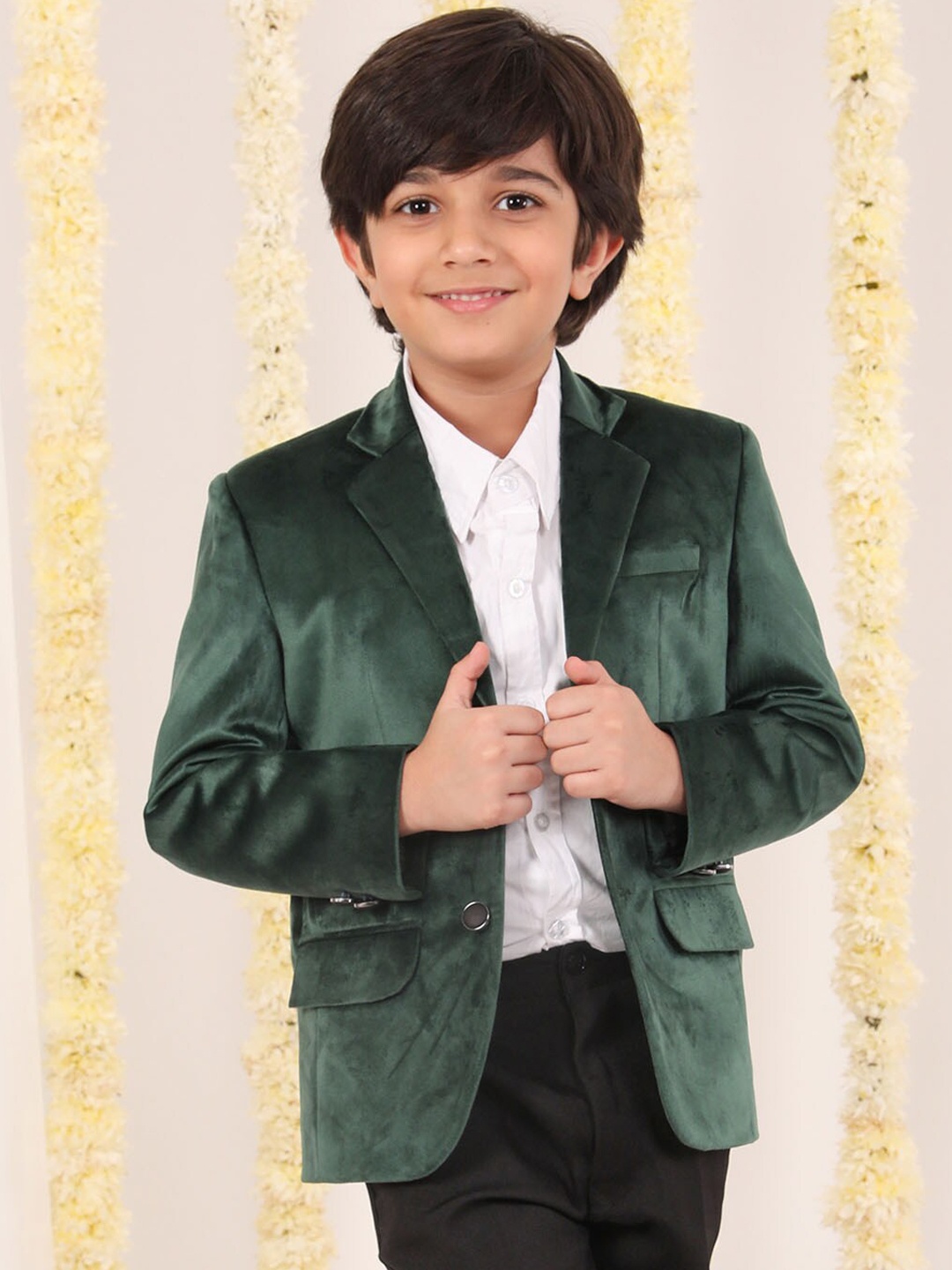 

VASTRAMAY Boys Slim-Fit Single-Breasted Blazer, Green