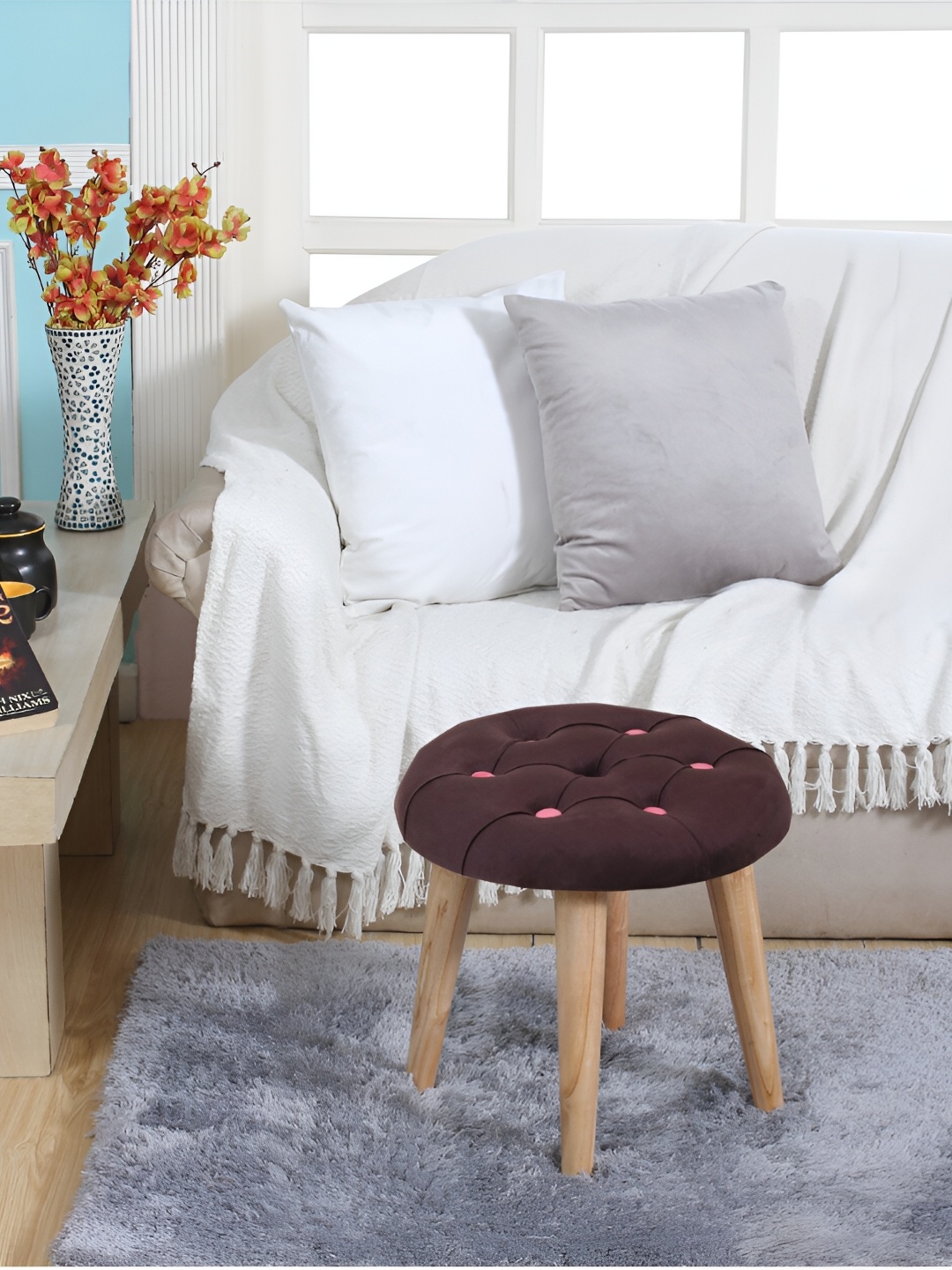 

Shadowkart Wood Round Ottoman, Coffee brown