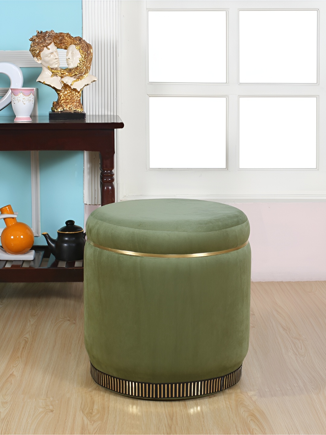 

Shadowkart Green & Beige Round Wooden Ottomans
