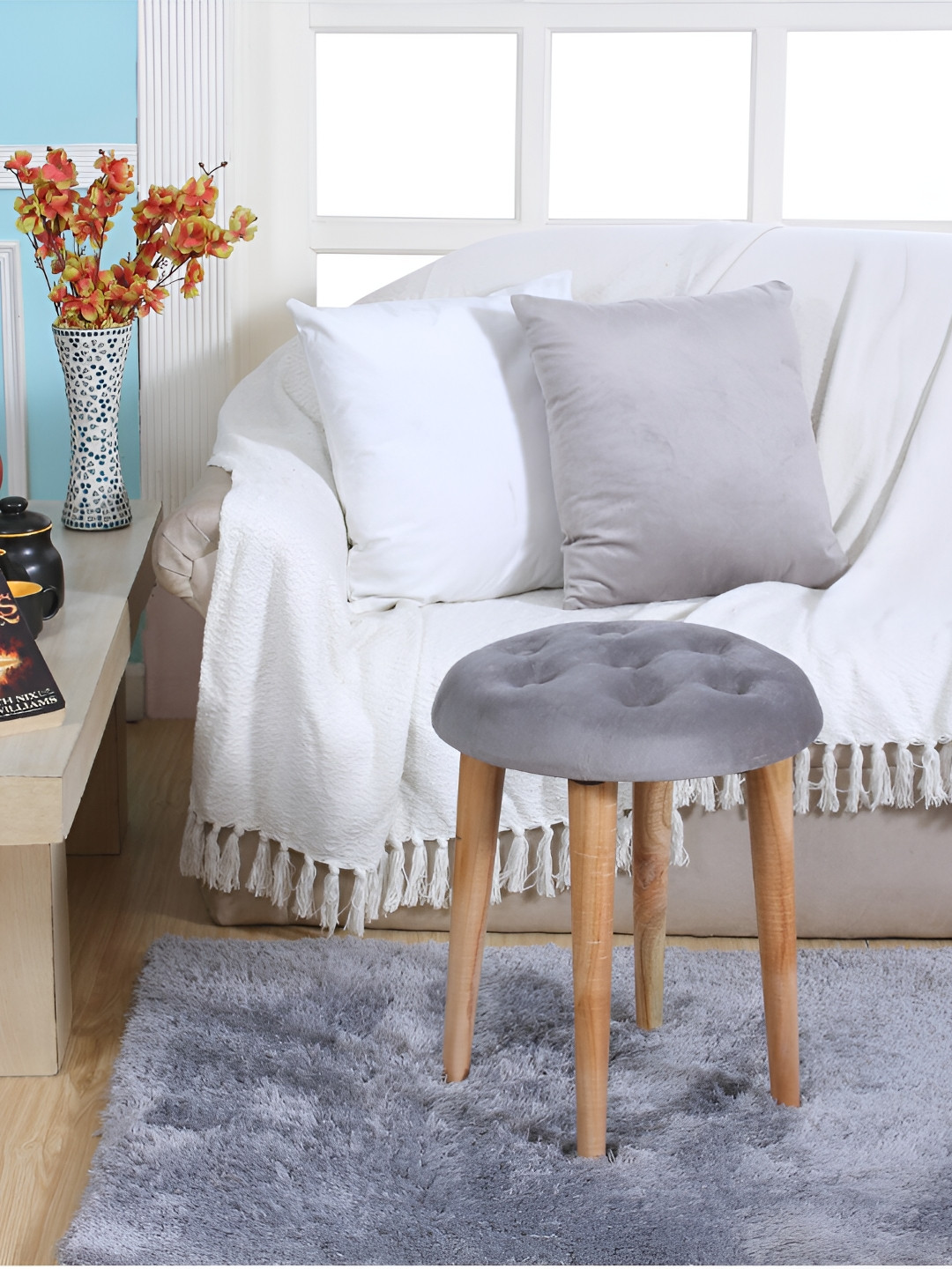 

Shadowkart Grey Round Velvet Ottomans