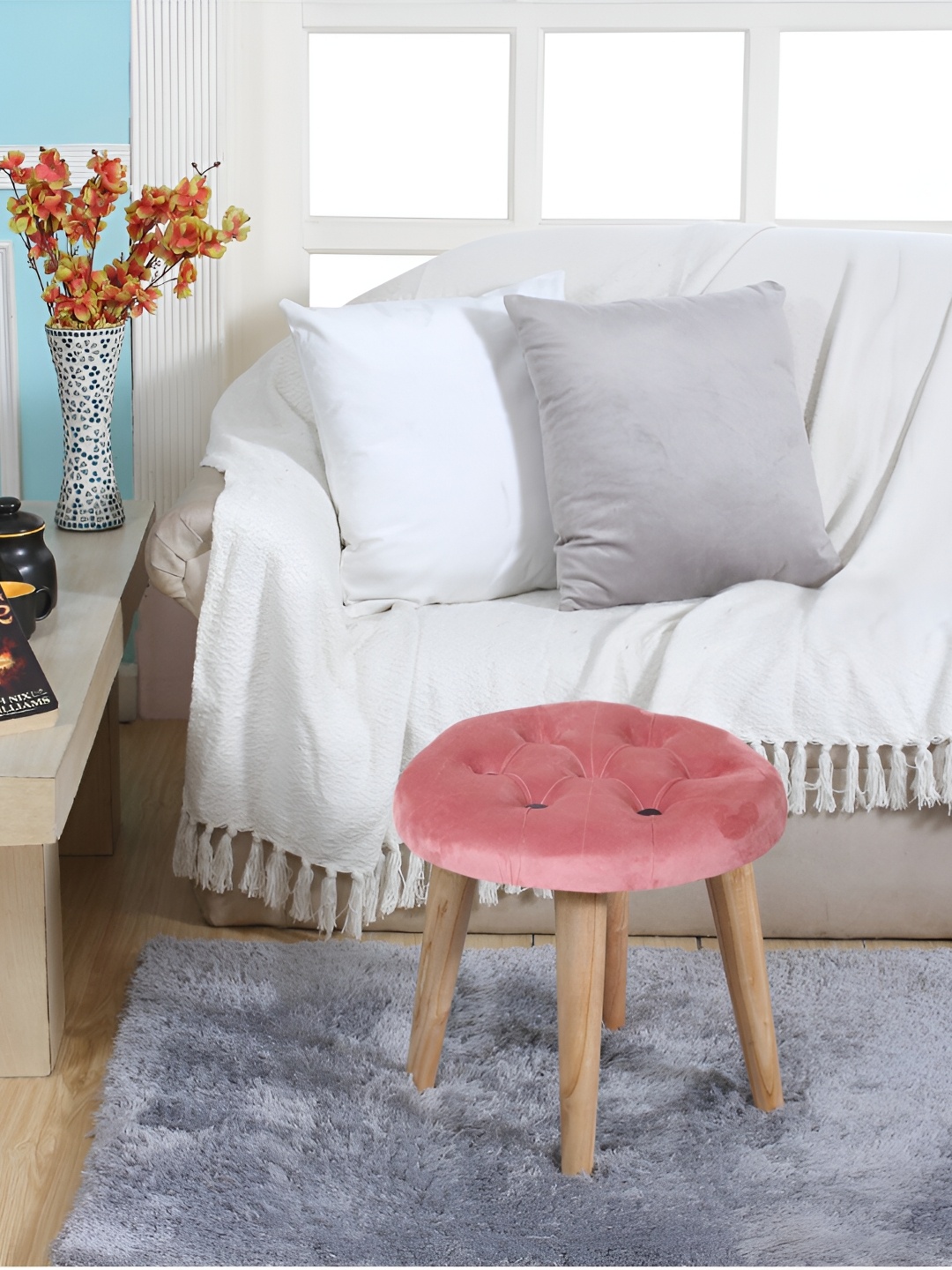 

Shadowkart Pink & Beige Round Wooden Ottomans