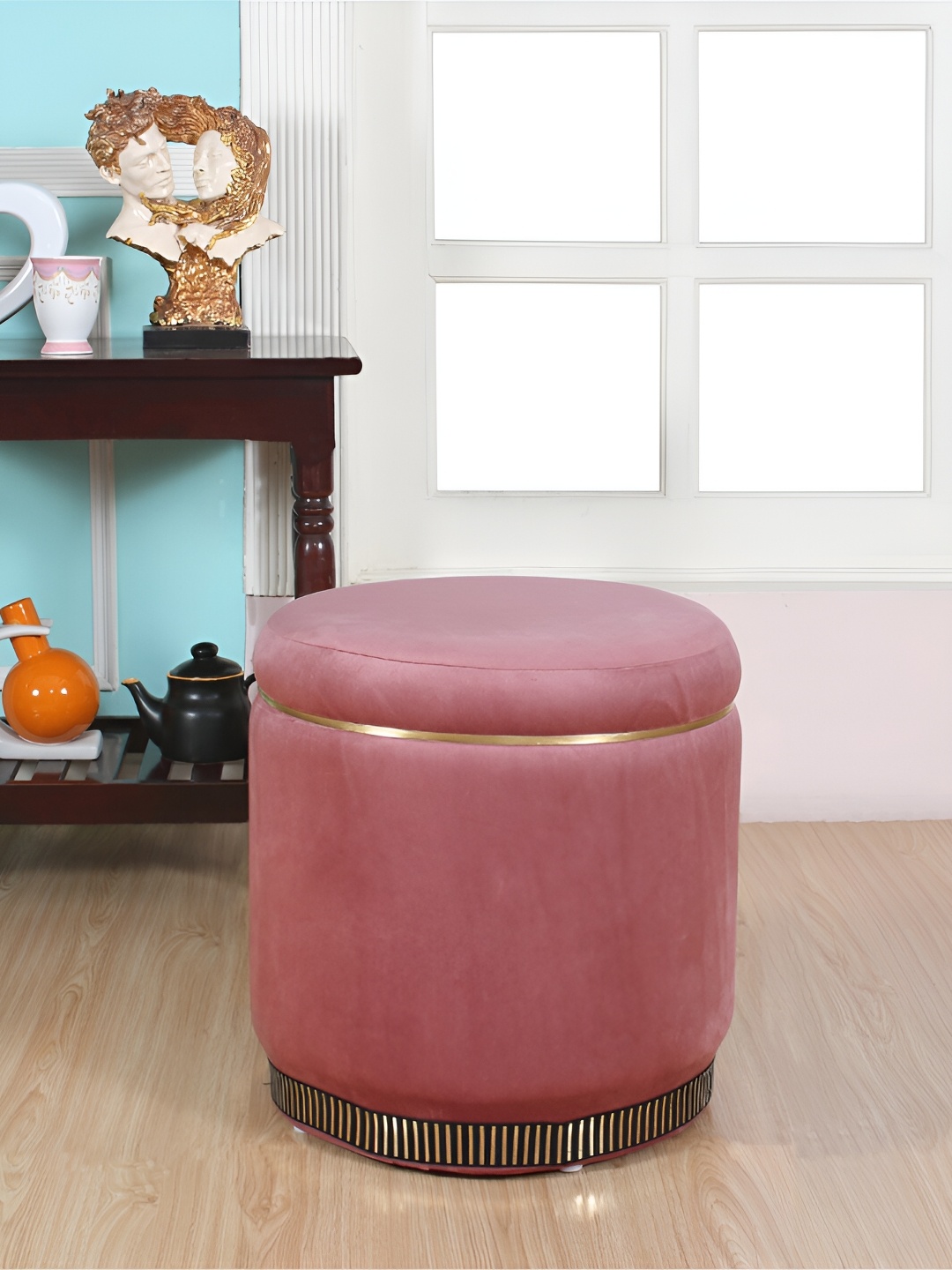 

Shadowkart Pink & Beige Round Wooden Ottomans