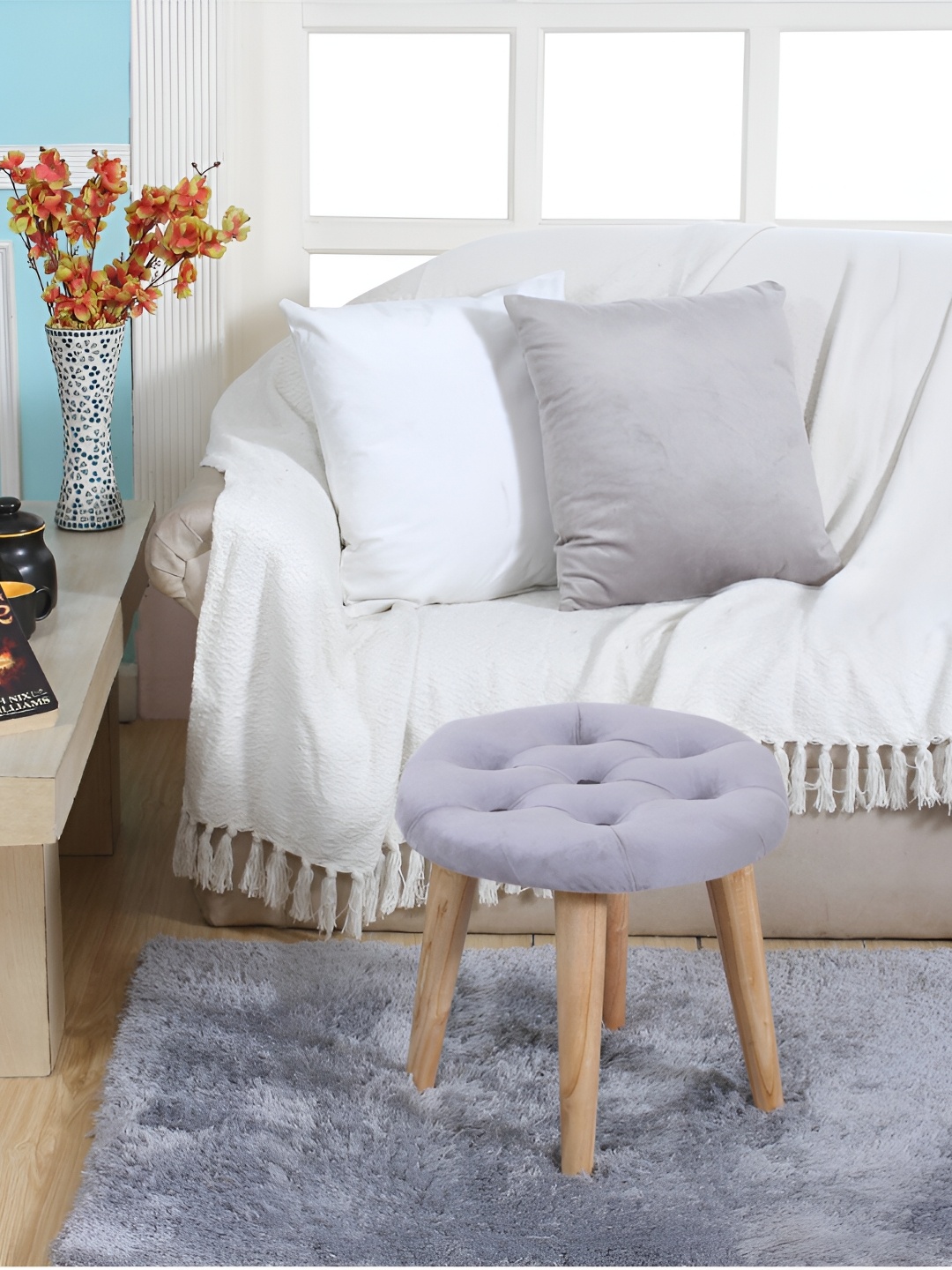 

Shadowkart Grey & Beige Round Wooden Ottomans