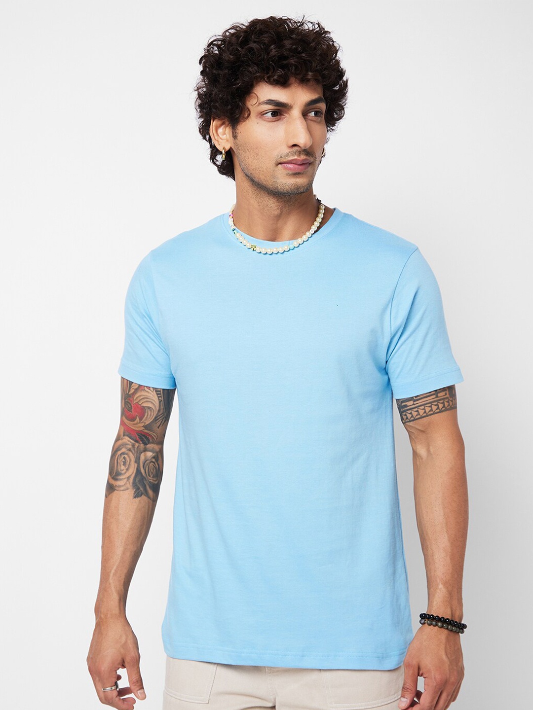 

VASTRADO Round Neck Cotton T-shirt, Blue