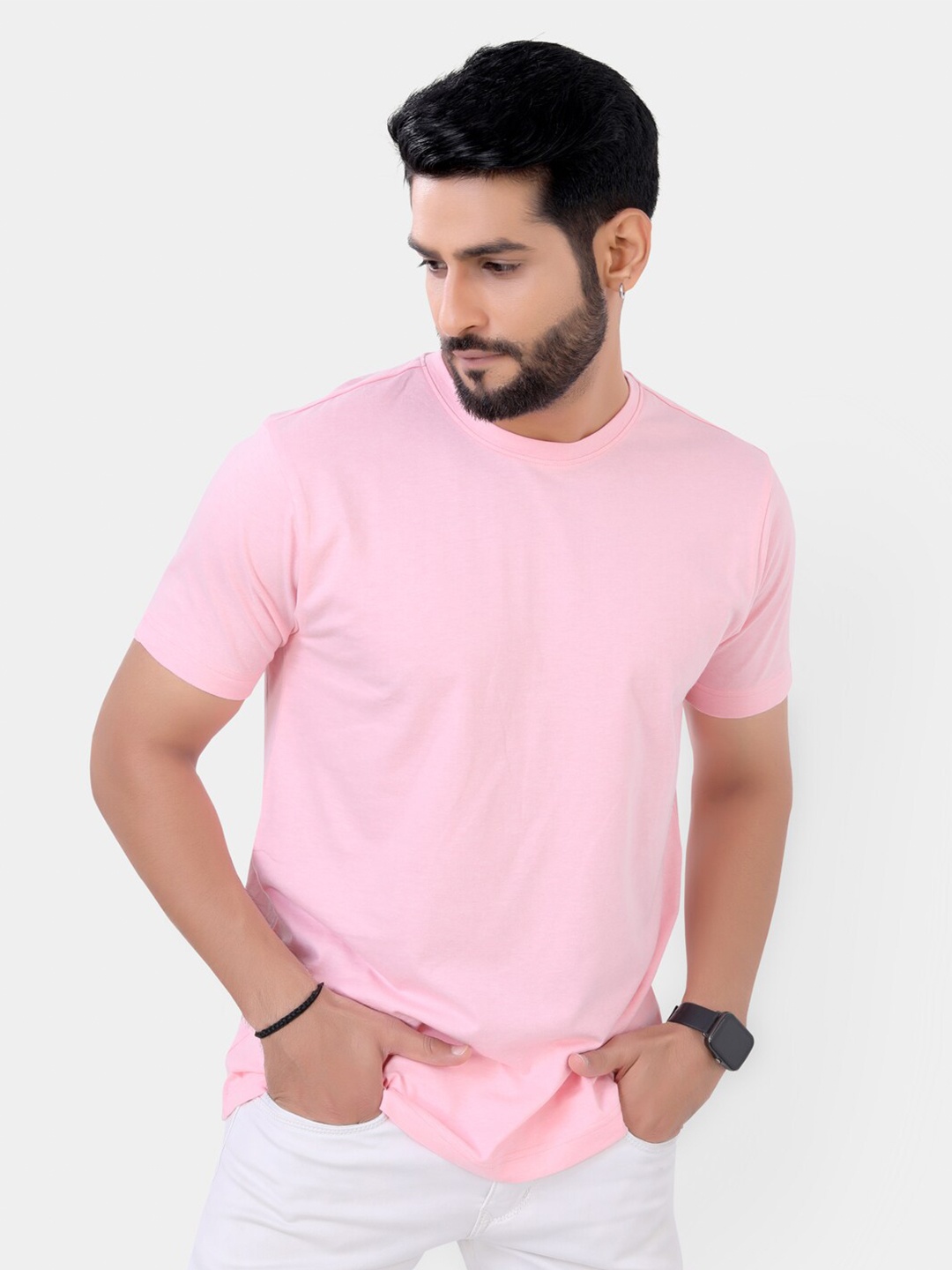 

VASTRADO Round Neck Cotton T-shirt, Pink