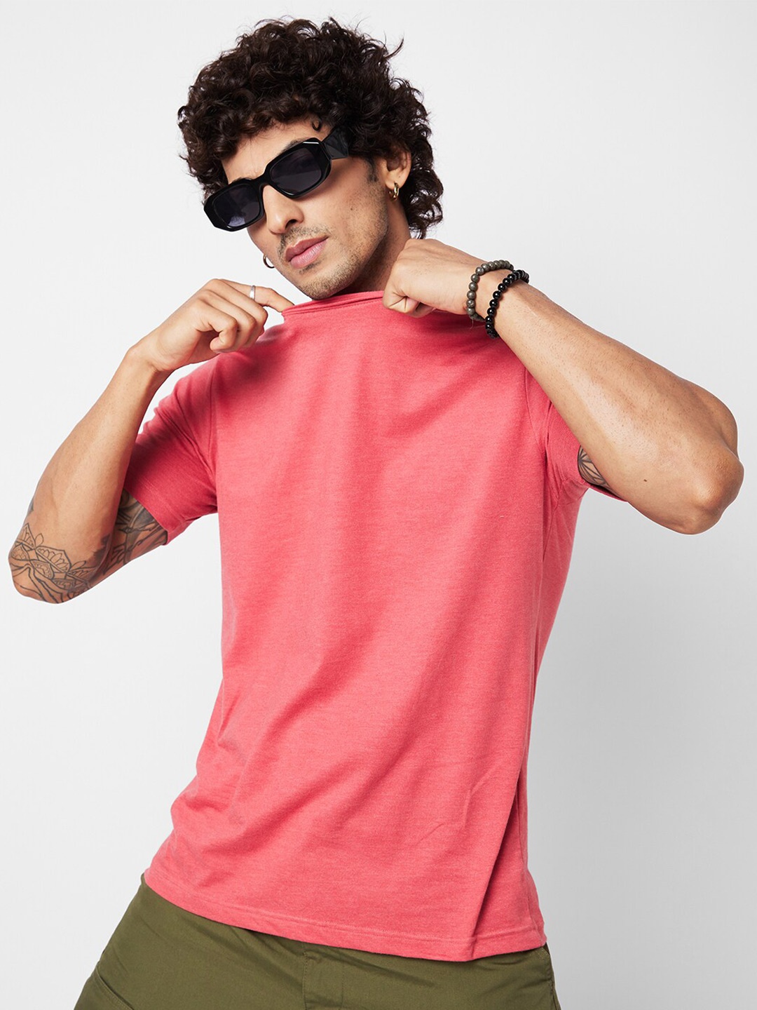 

VASTRADO Round Neck Cotton T-shirt, Coral