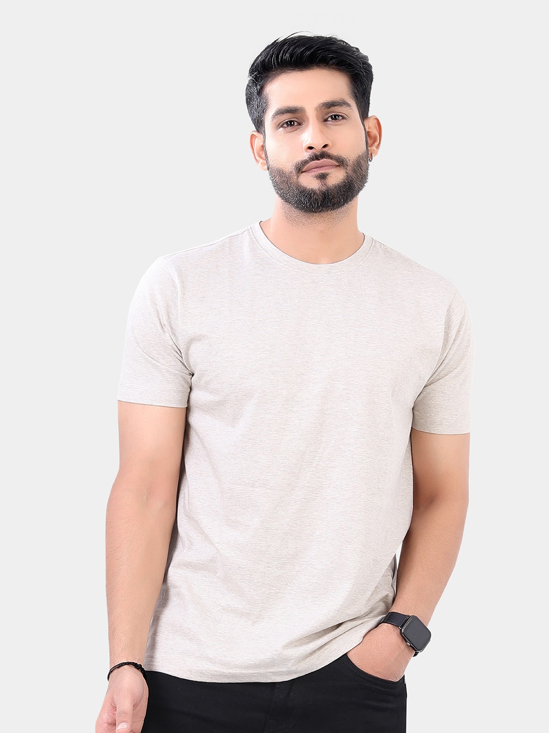 

VASTRADO Round Neck Cotton T-shirt, Off white