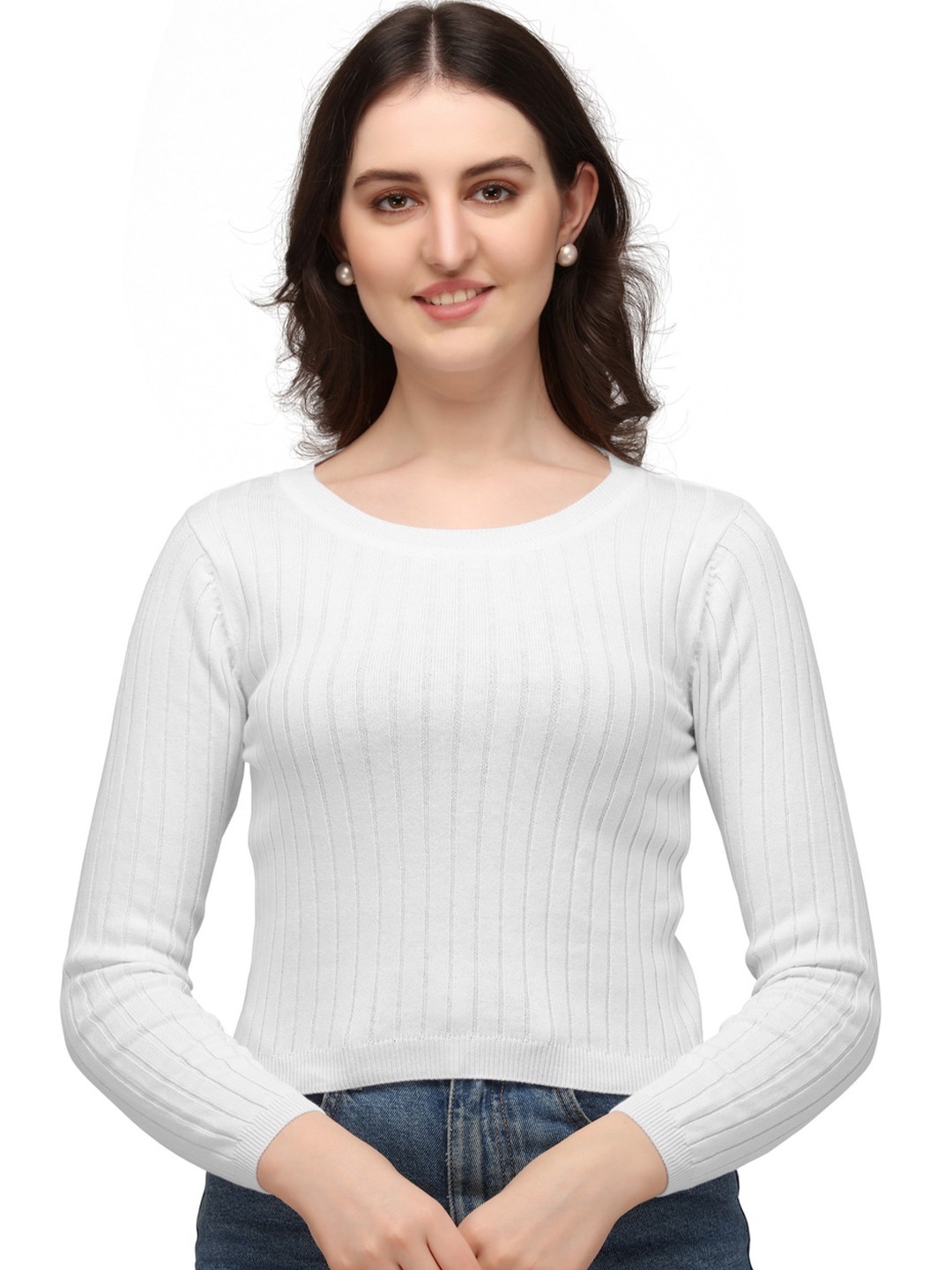 

BAESD Ribbed Round Neck Cotton Fitted Top, White