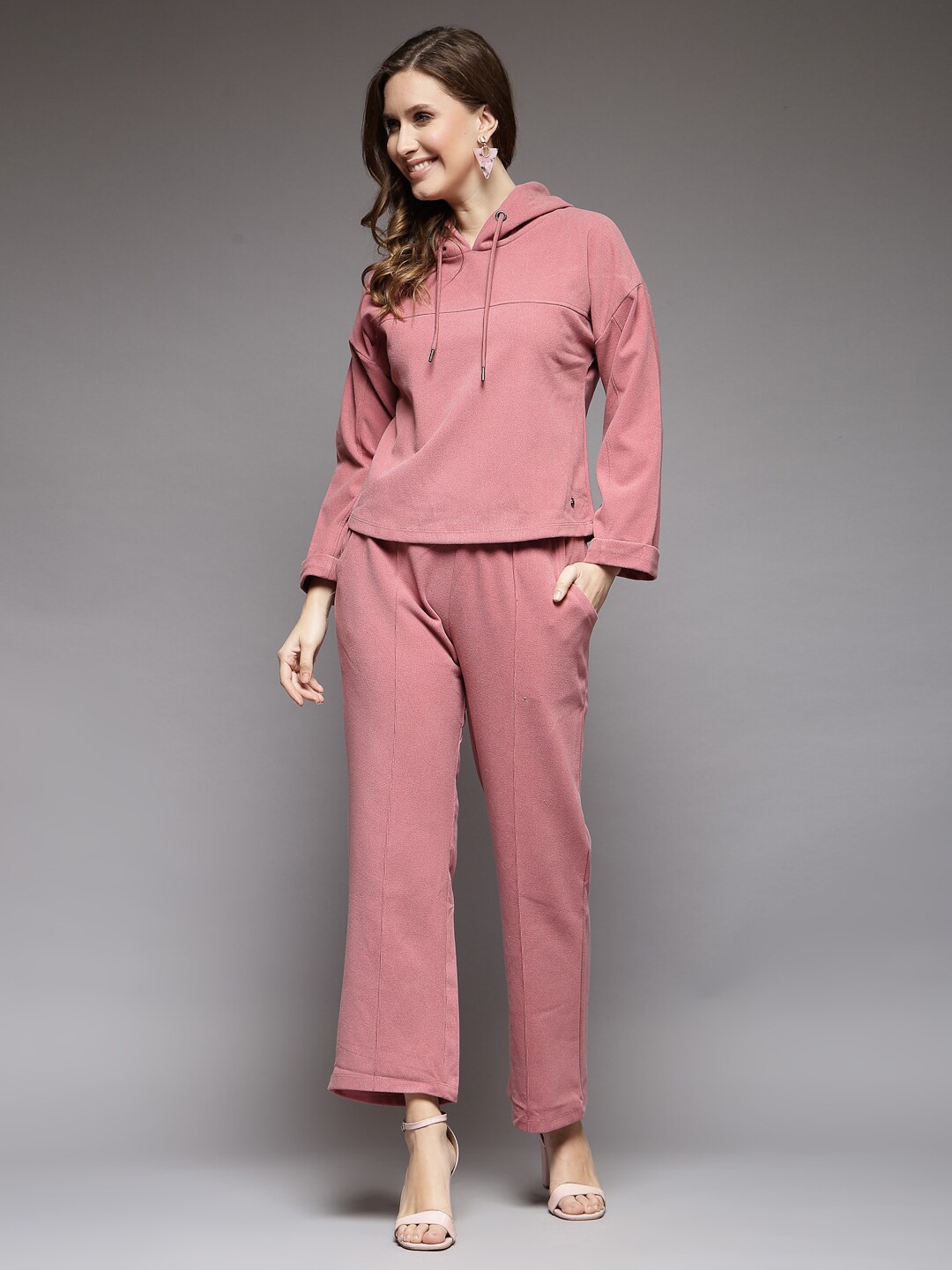 

Juelle Woolen Hooded Sweatshirt with Trousers, Pink