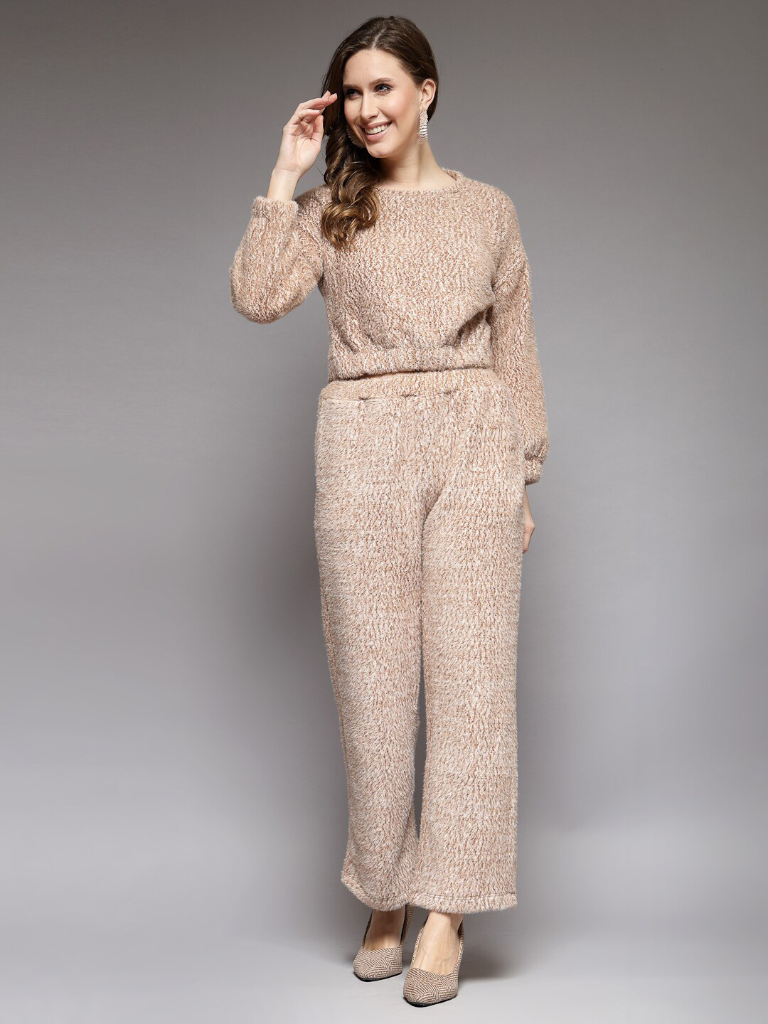 

Juelle Self Design Sweatshirt with Trousers Co-Ord Set, Brown