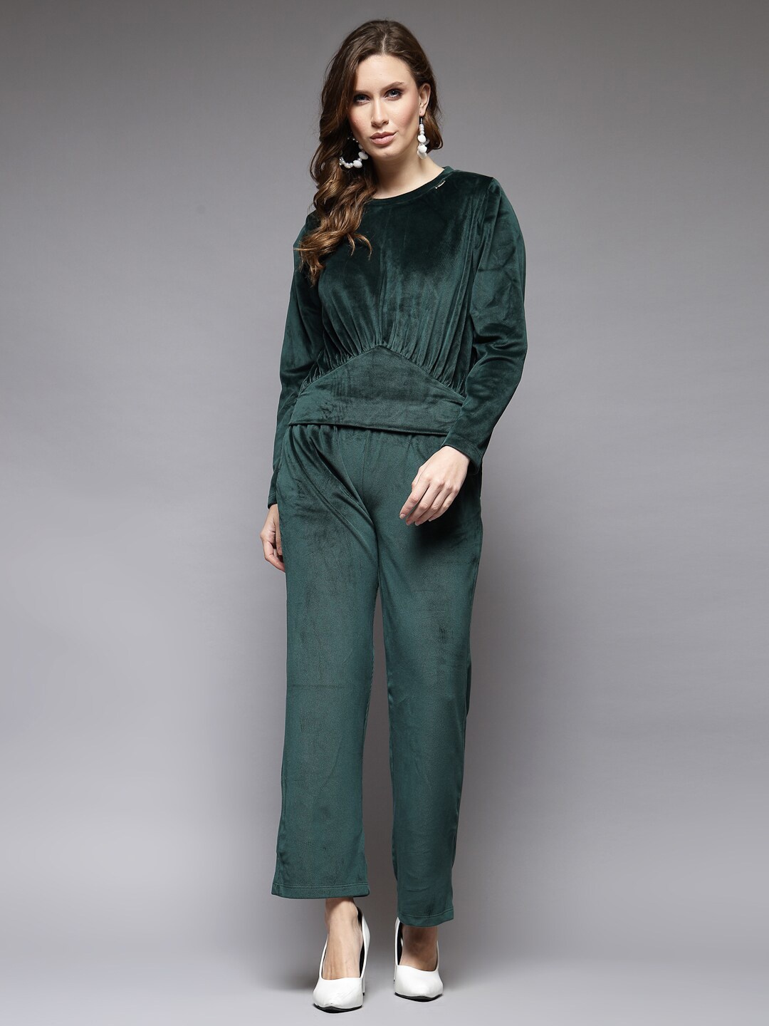 

Juelle Self Design Sweatshirt with Trousers Co-Ord Set, Green