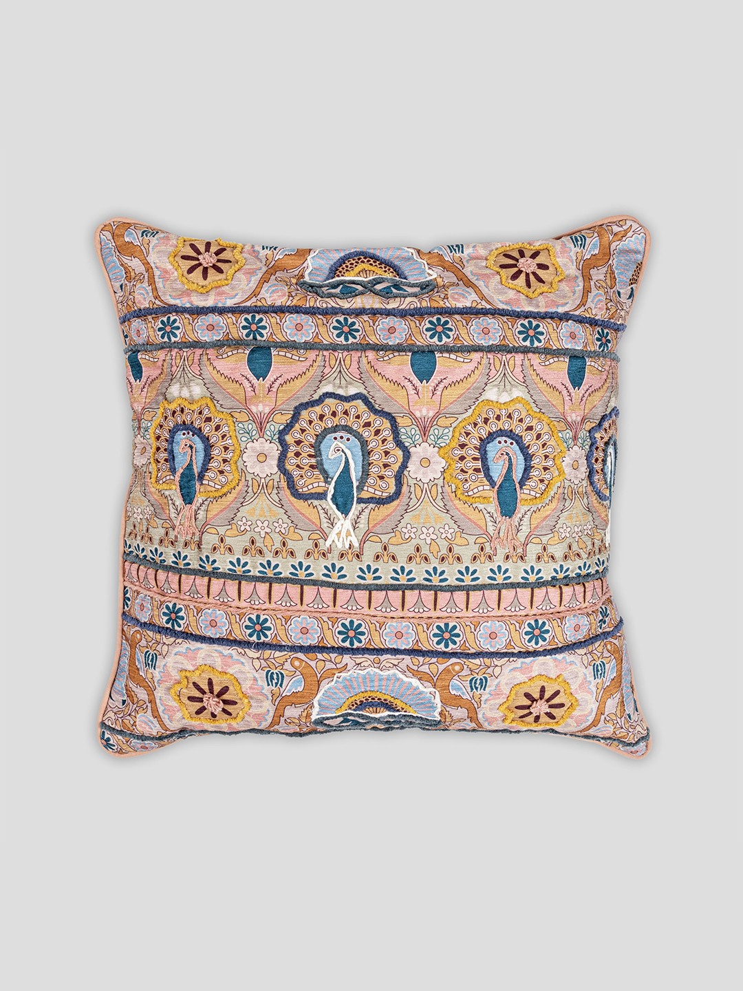 

HOUMN White & Blue Ethnic Motifs Cotton Square Cushion Cover