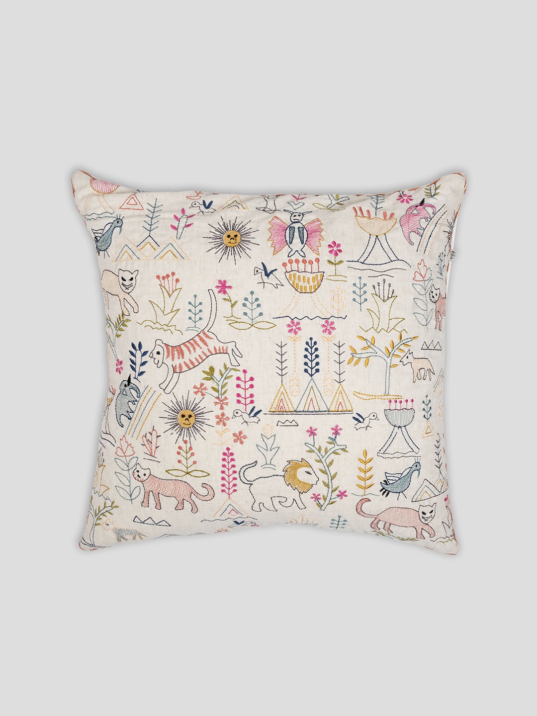 

HOUMN White & Navy Blue Cotton Square Cushion Cover