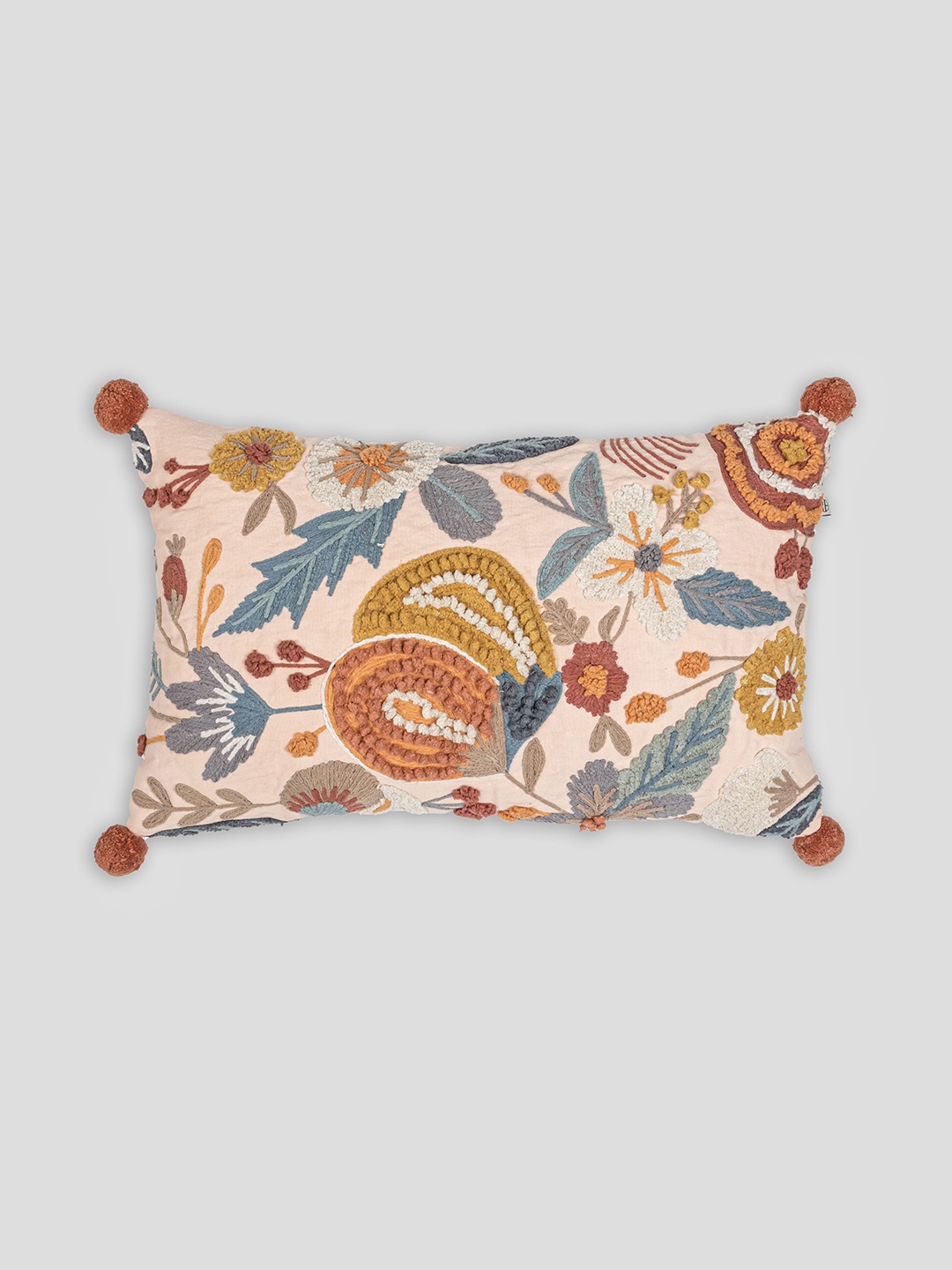 

HOUMN Orange & Blue Floral Cotton Rectangle Cushion Cover