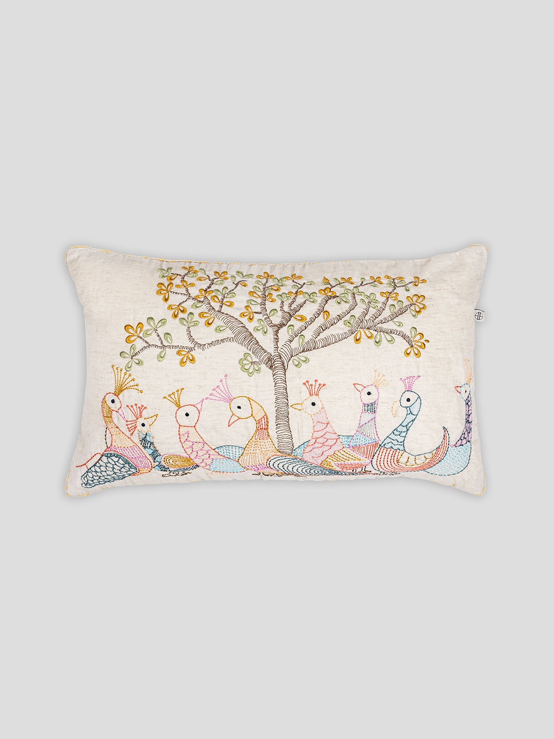 

HOUMN White & Orange Cotton Rectangle Cushion Cover