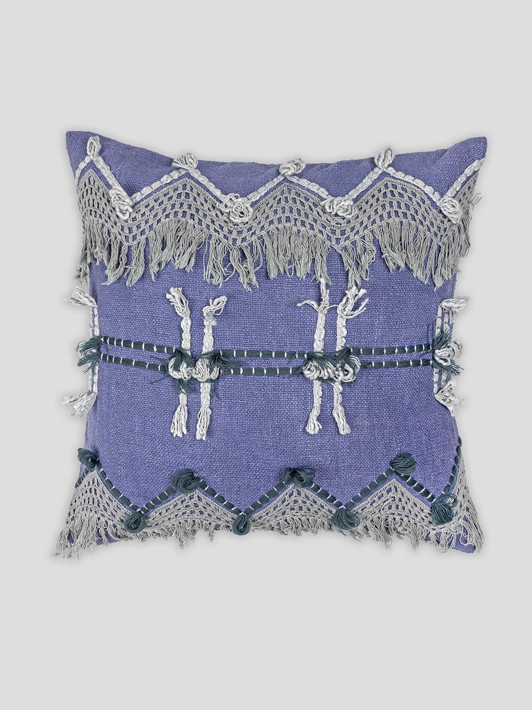 

HOUMN Blue & Grey Embroidered Cotton Square Cushion Cover