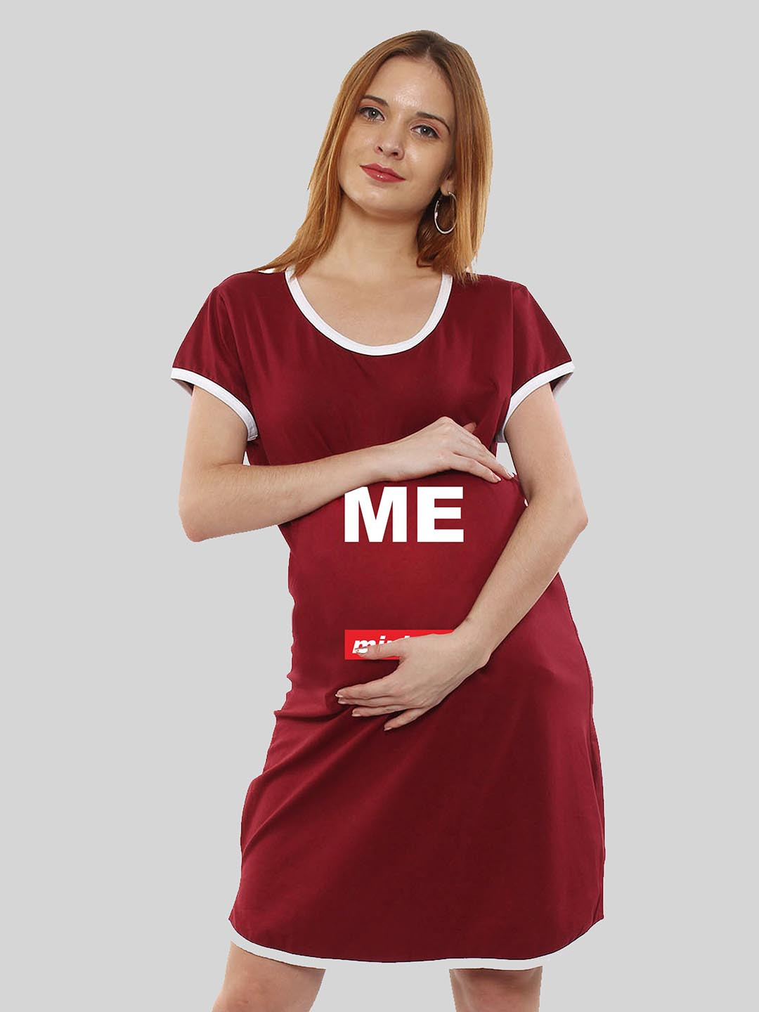 

SillyBoom Typography Printed Maternity T-shirt Dress, Maroon