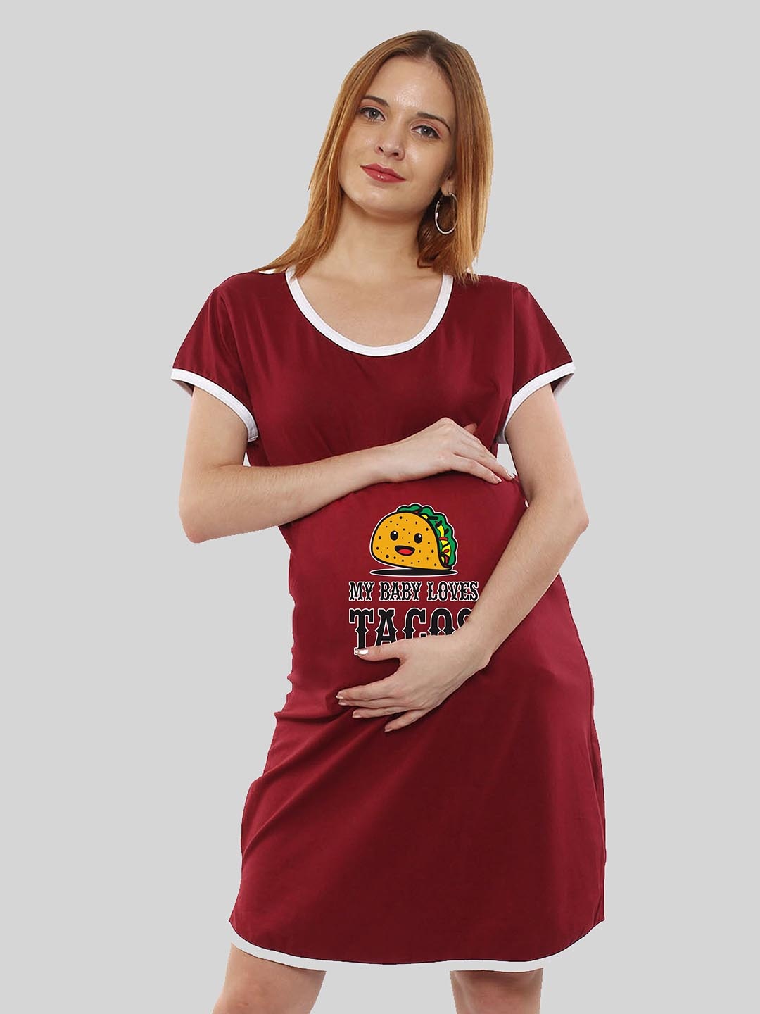 SillyBoom Graphic Printed Maternity T-shirt Dress, Maroon