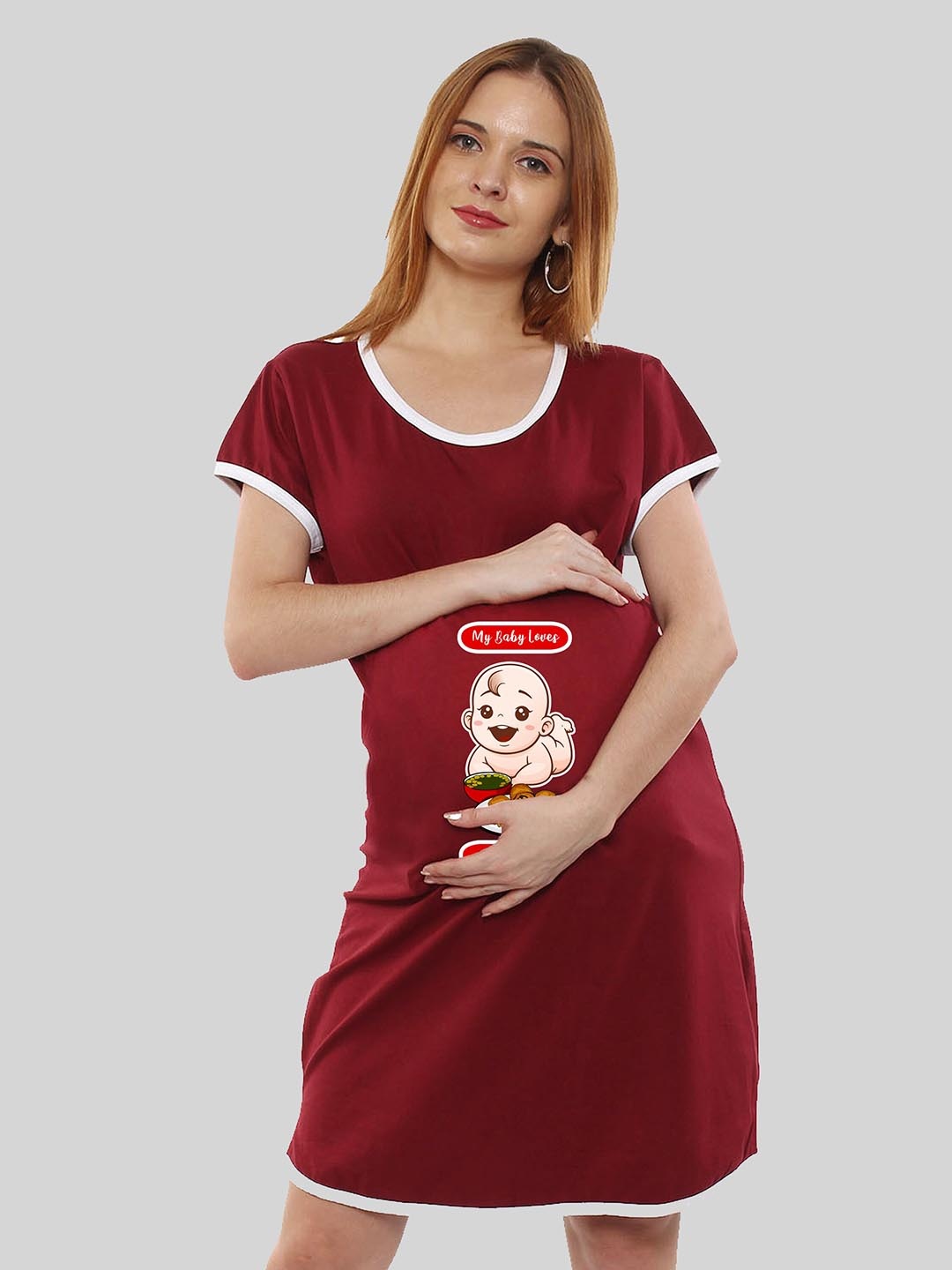 

SillyBoom Graphic Printed Round-Neck Maternity T-shirt Dress, Red