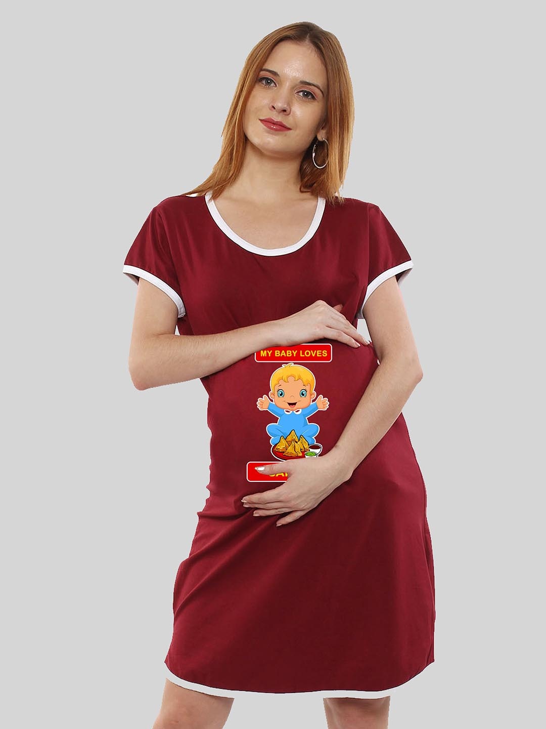 

SillyBoom Graphic Printed Maternity T-shirt Dress, Maroon