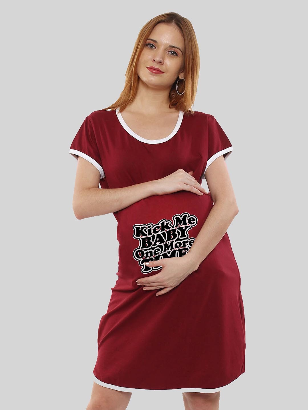 

SillyBoom Typography Printed Pure Cotton Maternity T Shirt Night Dress, Maroon