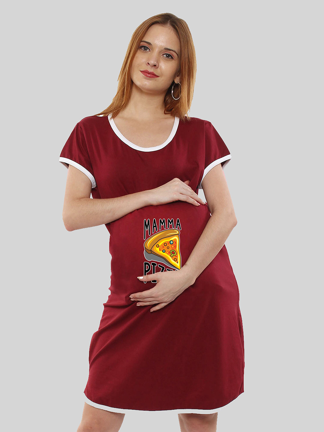 

SillyBoom Graphic Printed Maternity T-shirt Nightdress, Maroon
