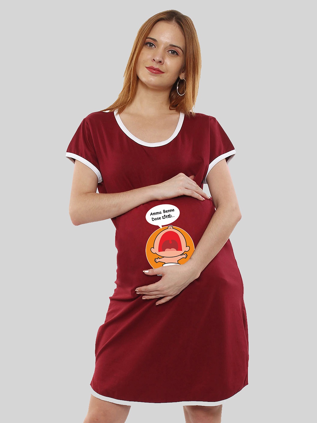 

SillyBoom Graphic Printed Round-Neck Maternity T-shirt Dress, Red