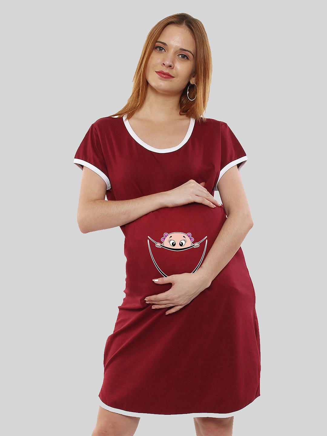 

SillyBoom Graphic Printed Maternity T-shirt Dress, Maroon