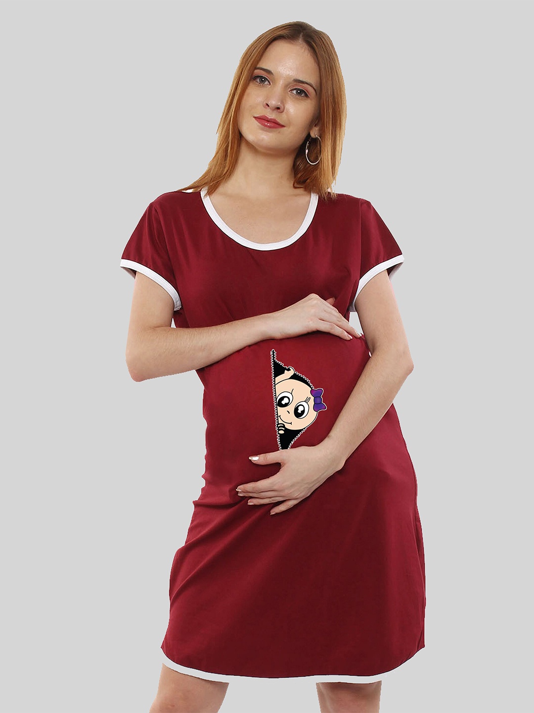 SillyBoom Graphic Printed Maternity T-shirt Dress, Maroon