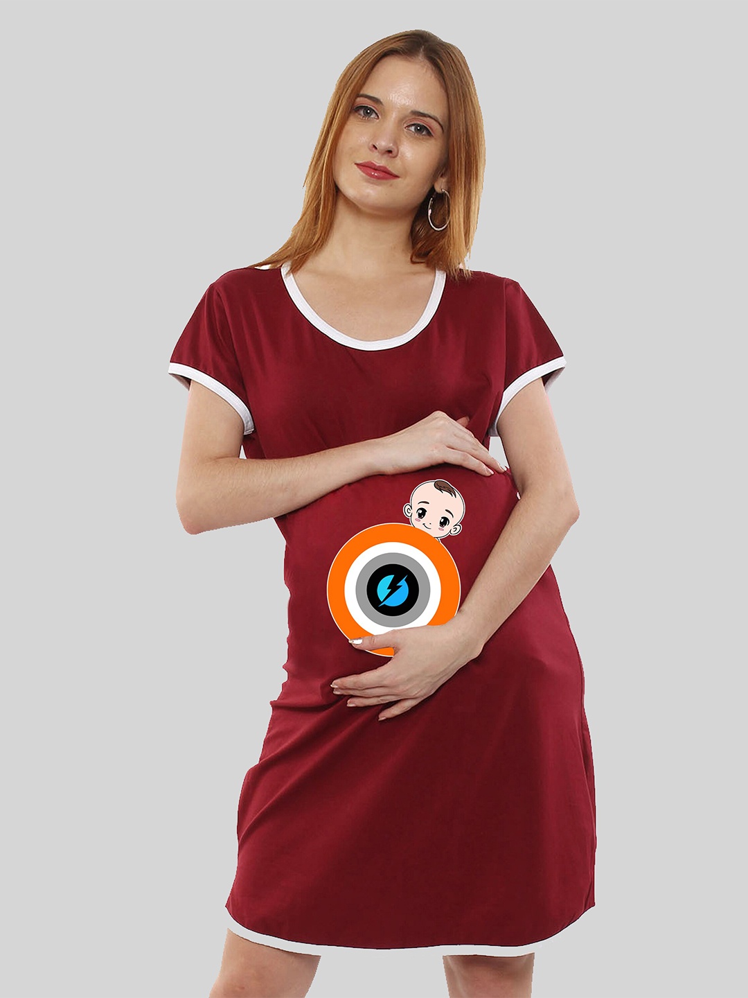 

SillyBoom Graphic Printed Maternity T-shirt Dress, Maroon