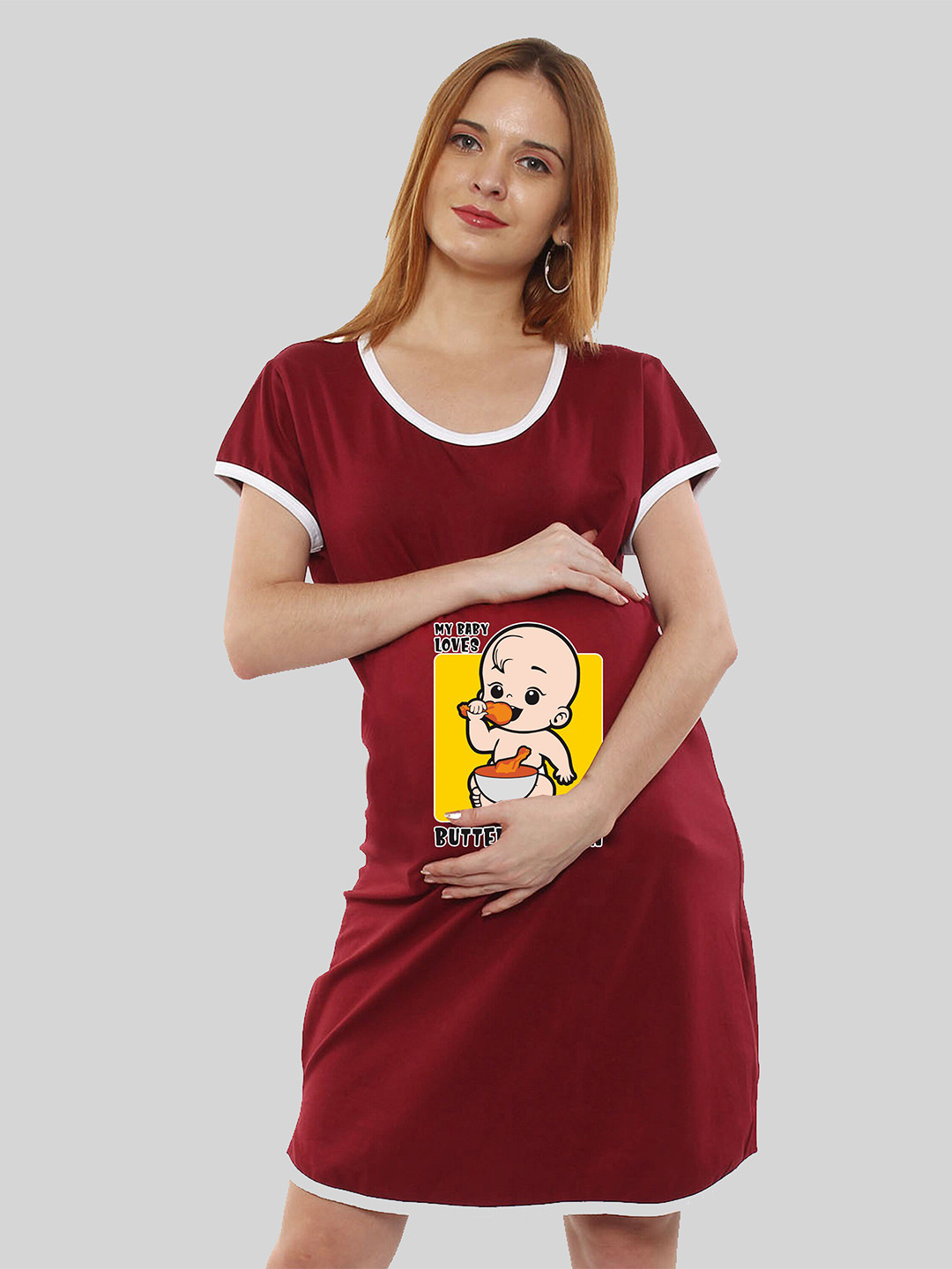 

SillyBoom Graphic Printed Maternity T-Shirt Nightdress, Maroon