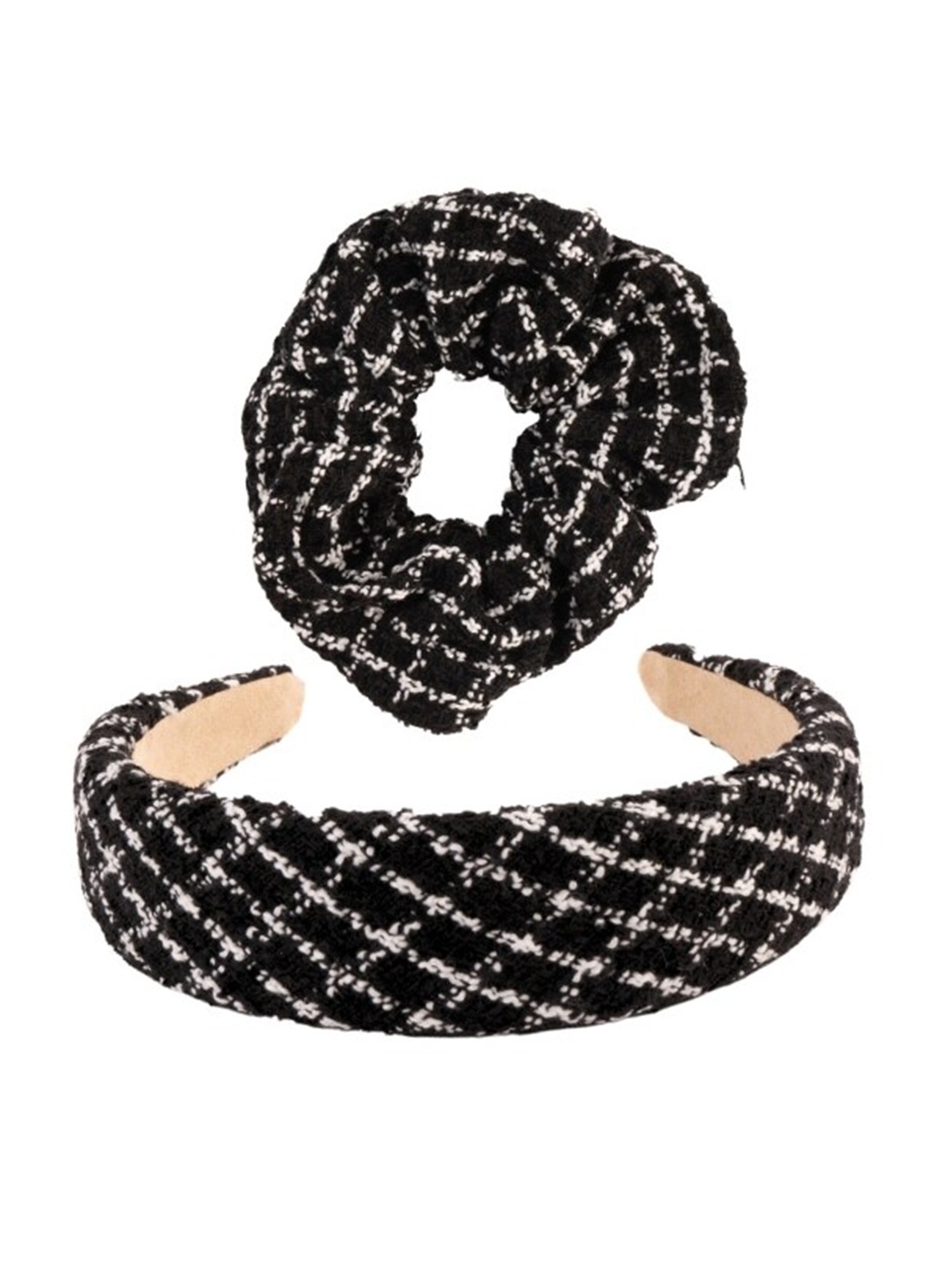 

Lulala Set Of 2 Checked Scrunchie & Hairband, Black