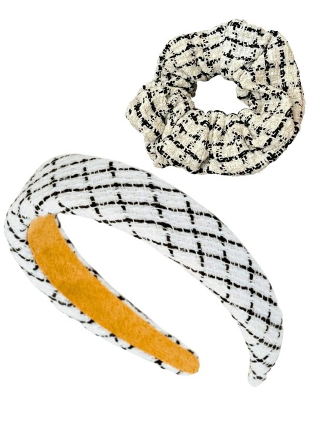 

Lulala Set Of 2 Checked Scrunchie & Hairband, White