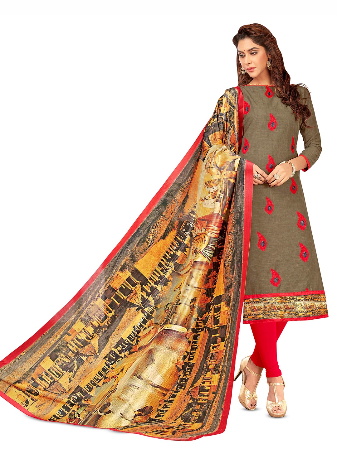 

MANVAA Floral Embroidered Unstitched Dress Material, Grey